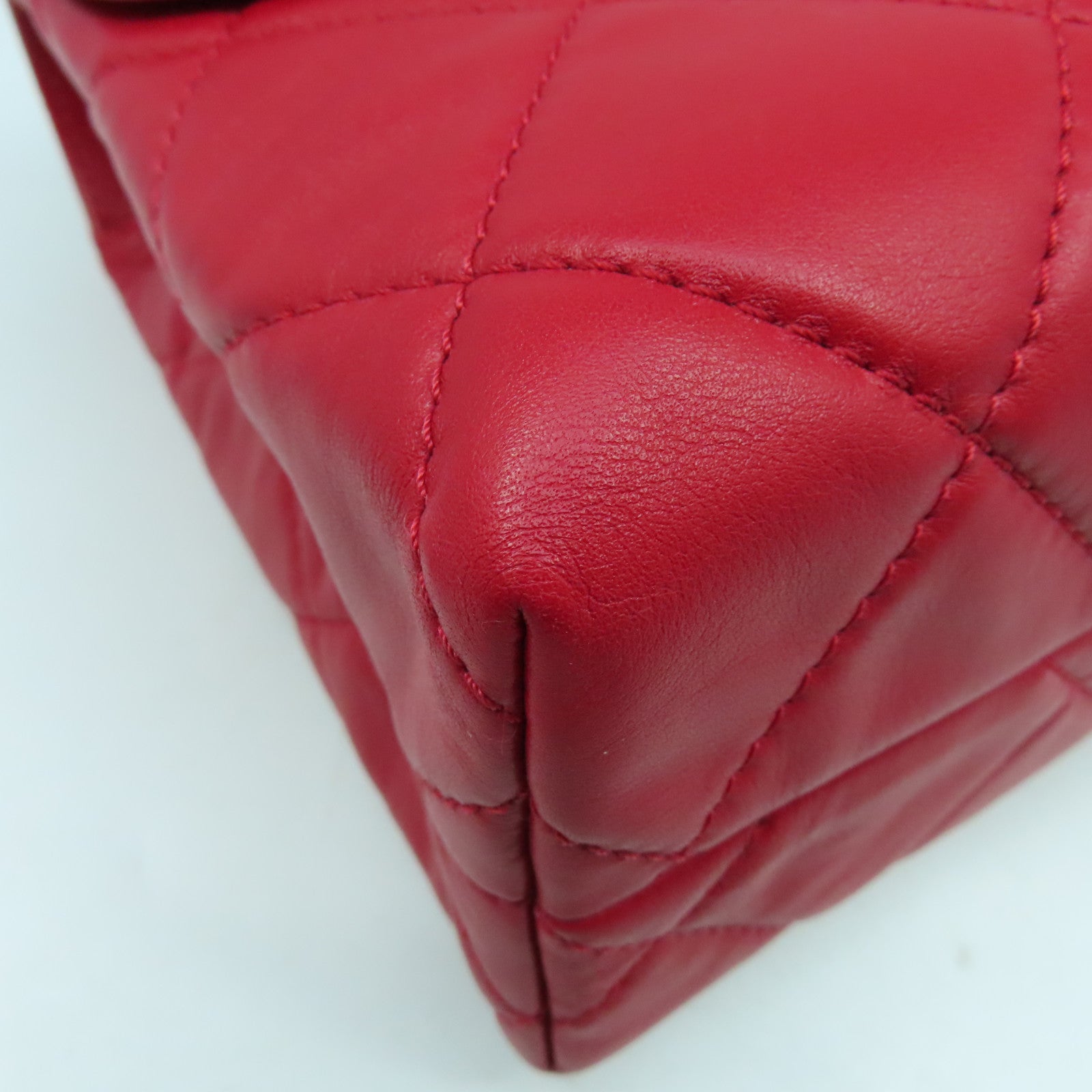 CHANEL 菱格牛皮皮革Chain Shoulder Bag銀扣鏈帶肩背袋紅色