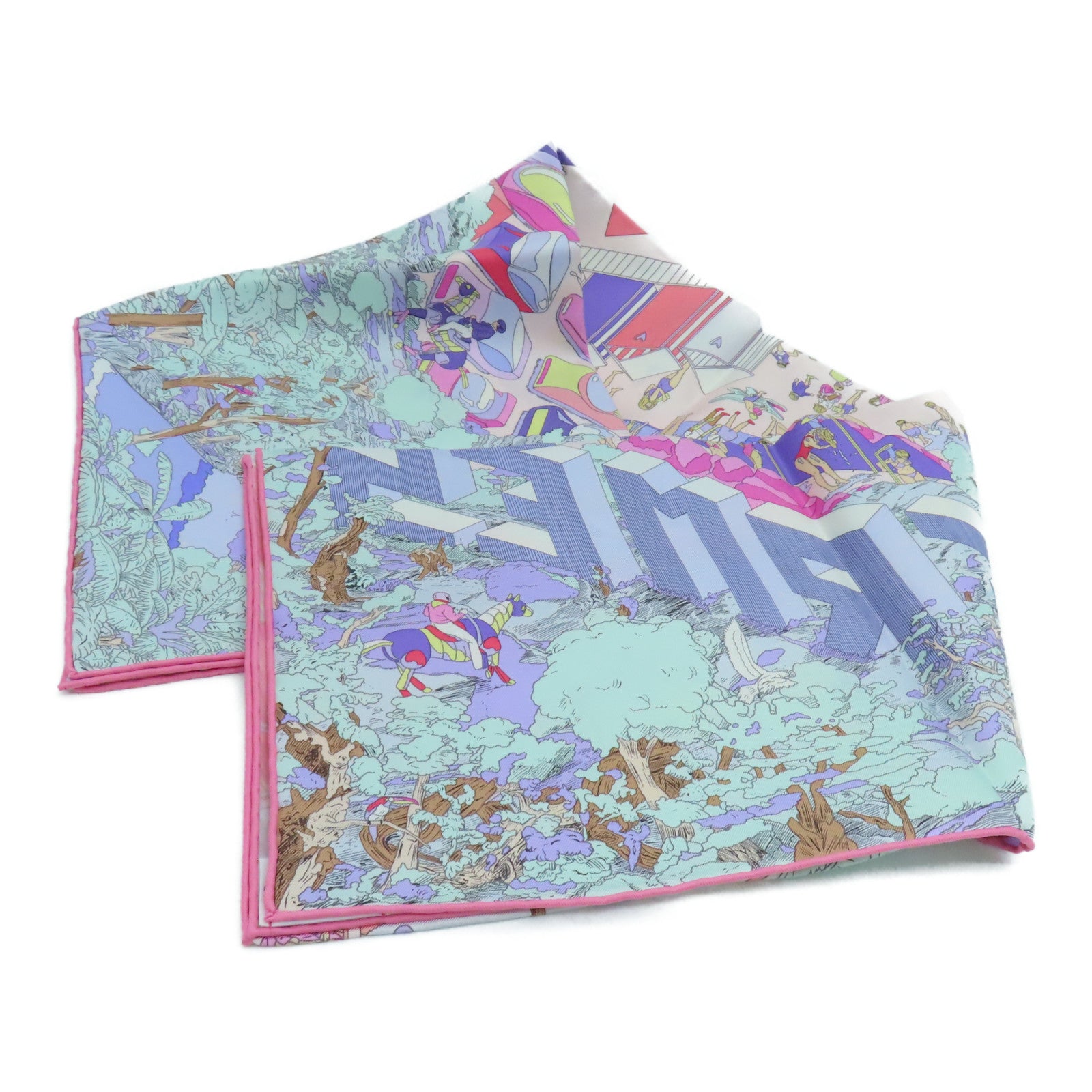 HERMES 絲質Scarf絲巾粉紅色/彩色