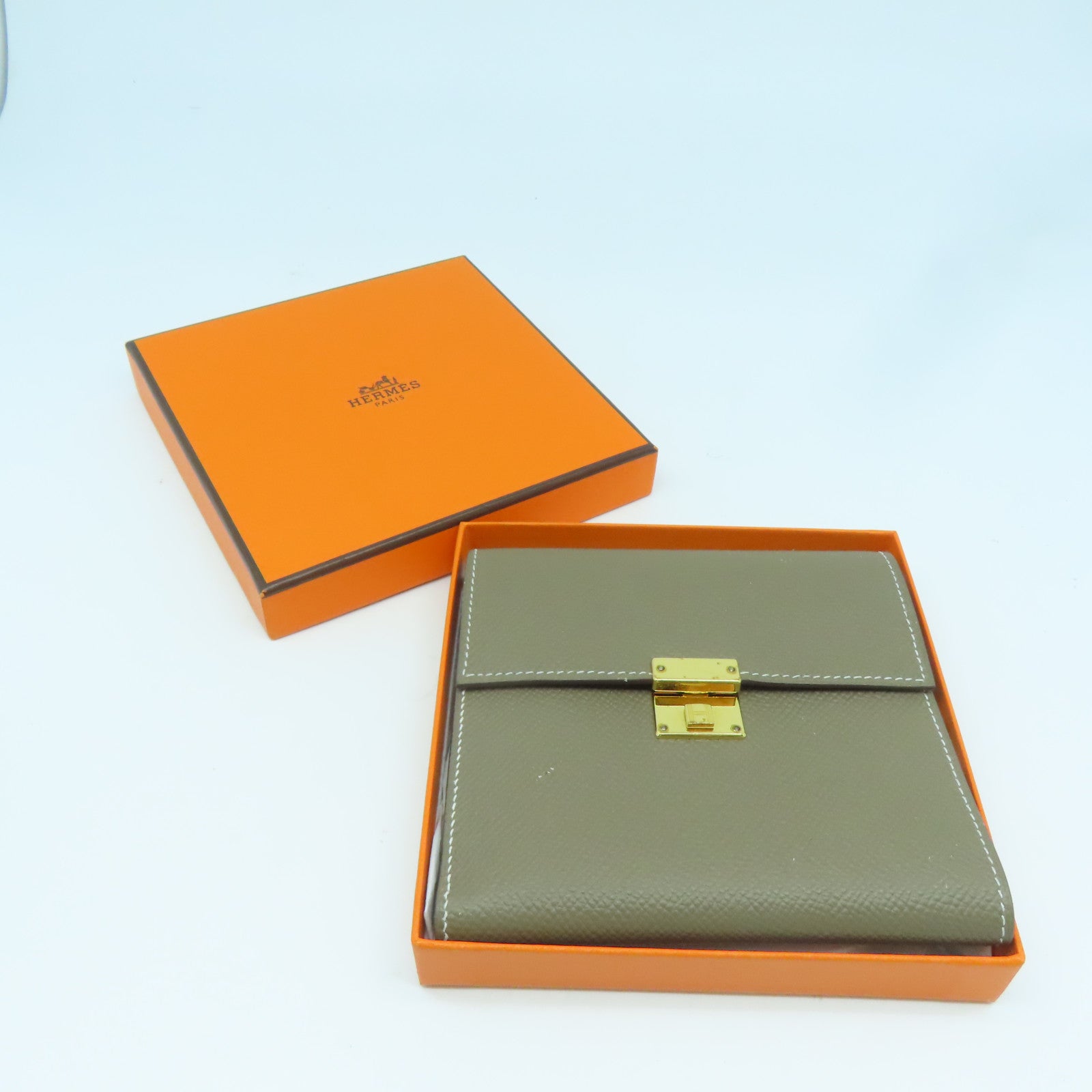 HERMES Epsom皮革Clic金扣錢包啡色