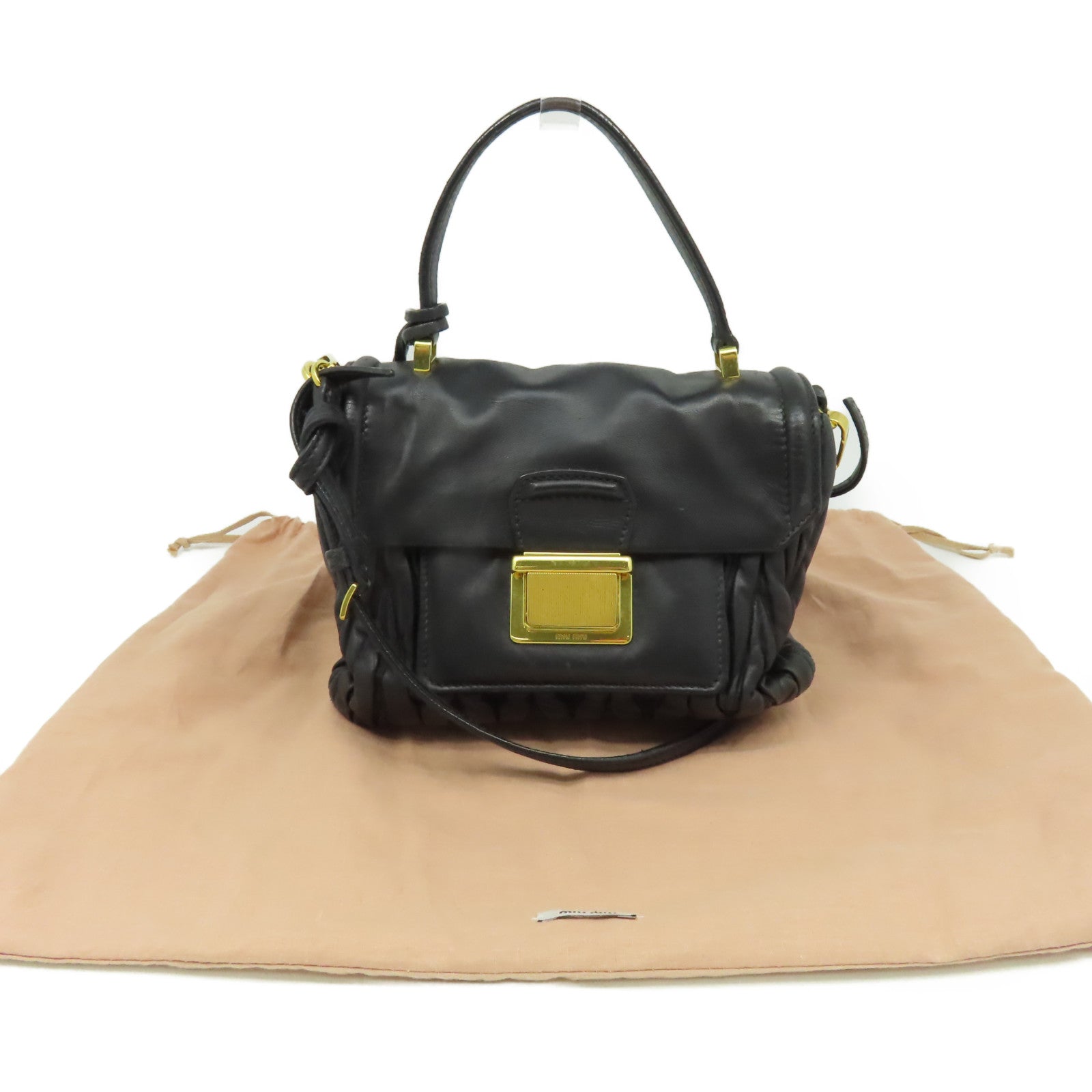 Miu Miu 牛皮皮革2Way Shoulder Bag金扣手挽肩背兩用袋黑色