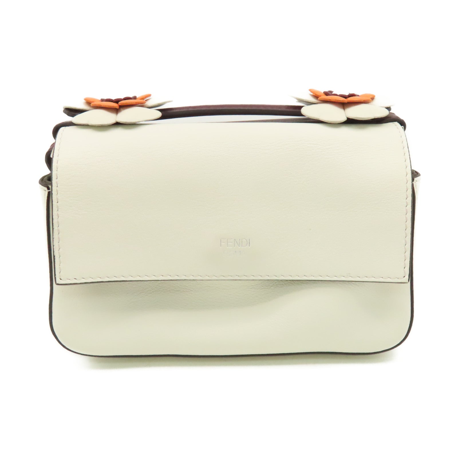 FENDI 牛皮皮革Dippia Micro Baguette Shoulder Bag鏈帶肩背袋酒紅色/米白色