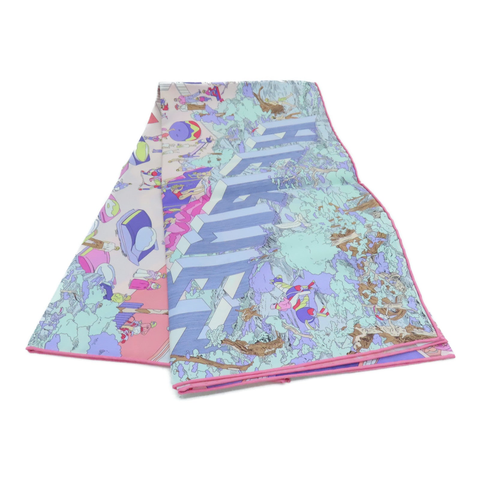 HERMES 絲質Scarf絲巾粉紅色/彩色