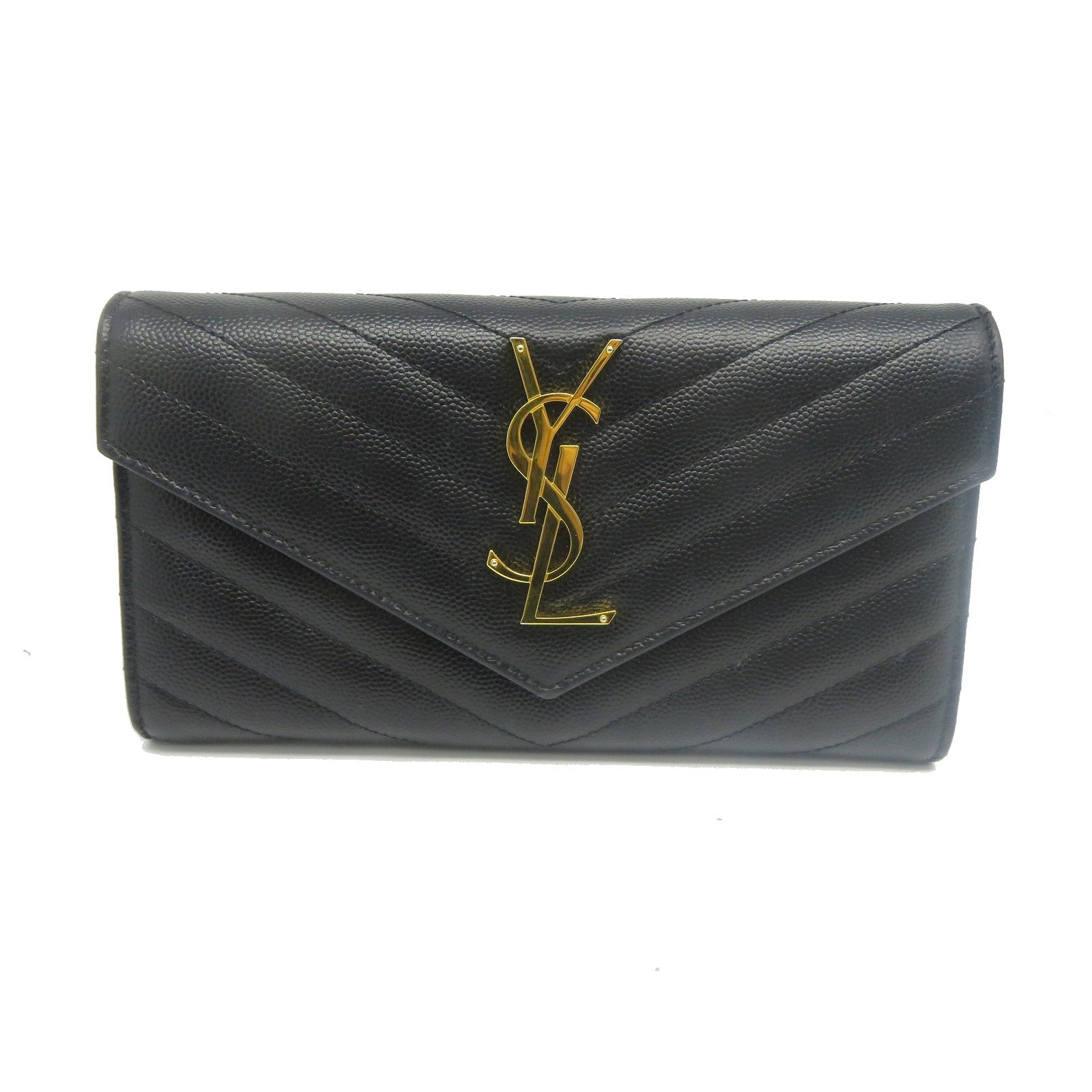 SAINT LAURENT 牛皮皮革Long Wallet金扣長錢包黑色