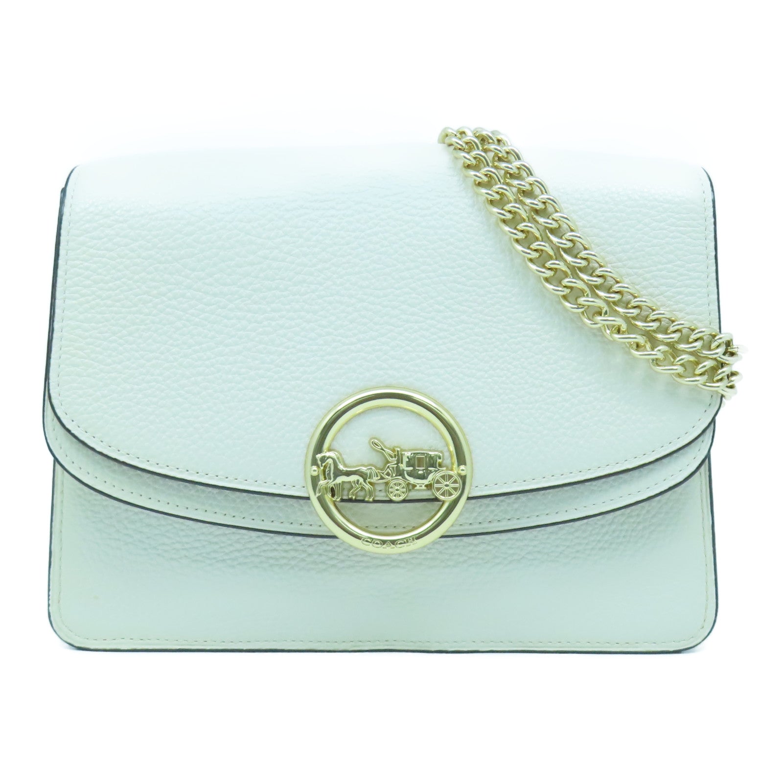 COACH 牛皮皮革Shoulder Bag金扣鏈帶肩背袋奶油白色