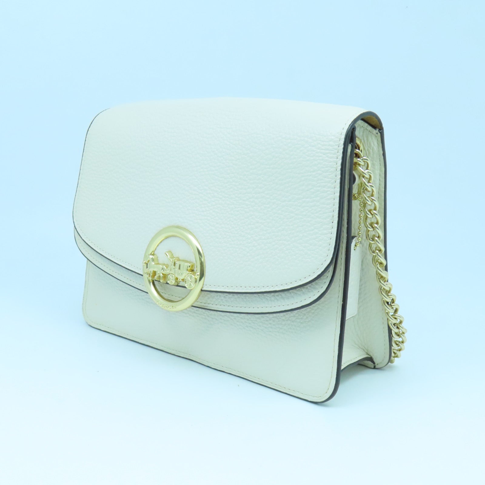 COACH 牛皮皮革Shoulder Bag金扣鏈帶肩背袋奶油白色