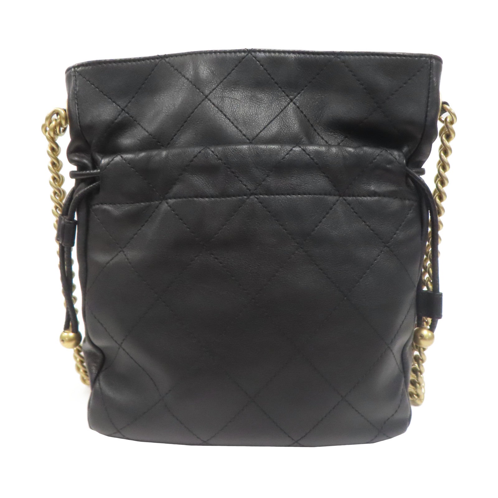 CHANEL 菱格牛皮皮革Chain Shoulder金扣鏈帶肩背袋黑色