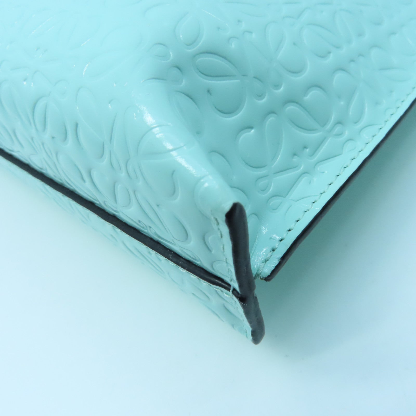 LOEWE Patent Leather Pouch Silver Buckle Clutch Green