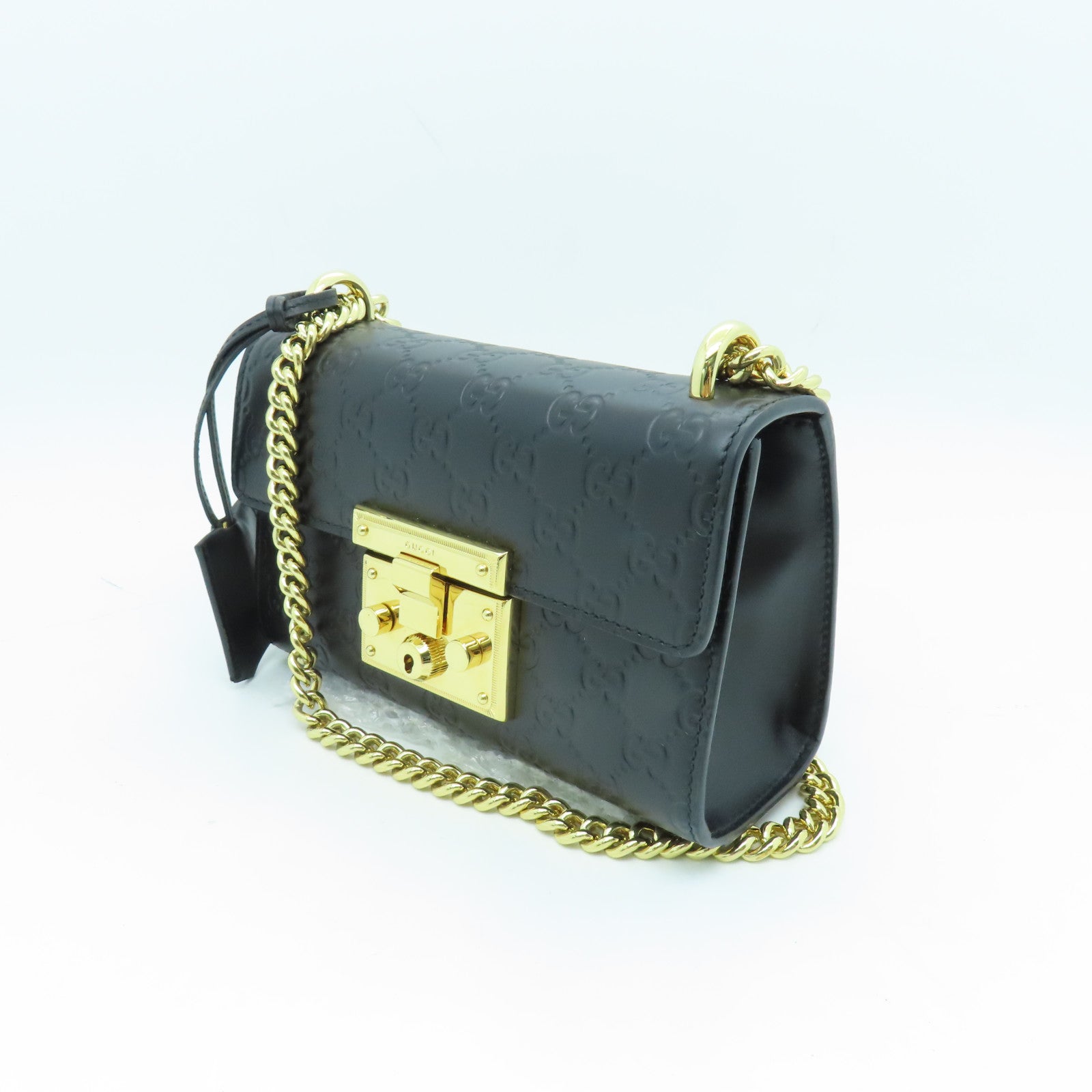 GUCCI 牛皮皮革Chain Shoulder Bag金扣鏈帶肩背袋黑色
