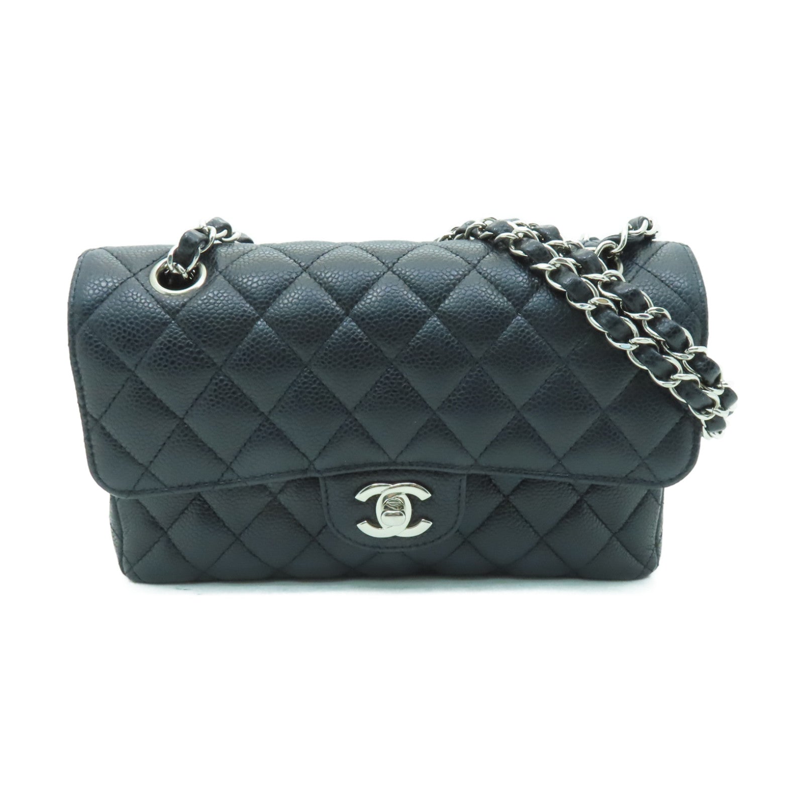 CHANEL 菱格Caviar皮革Classic 22銀扣鏈帶肩背袋黒色