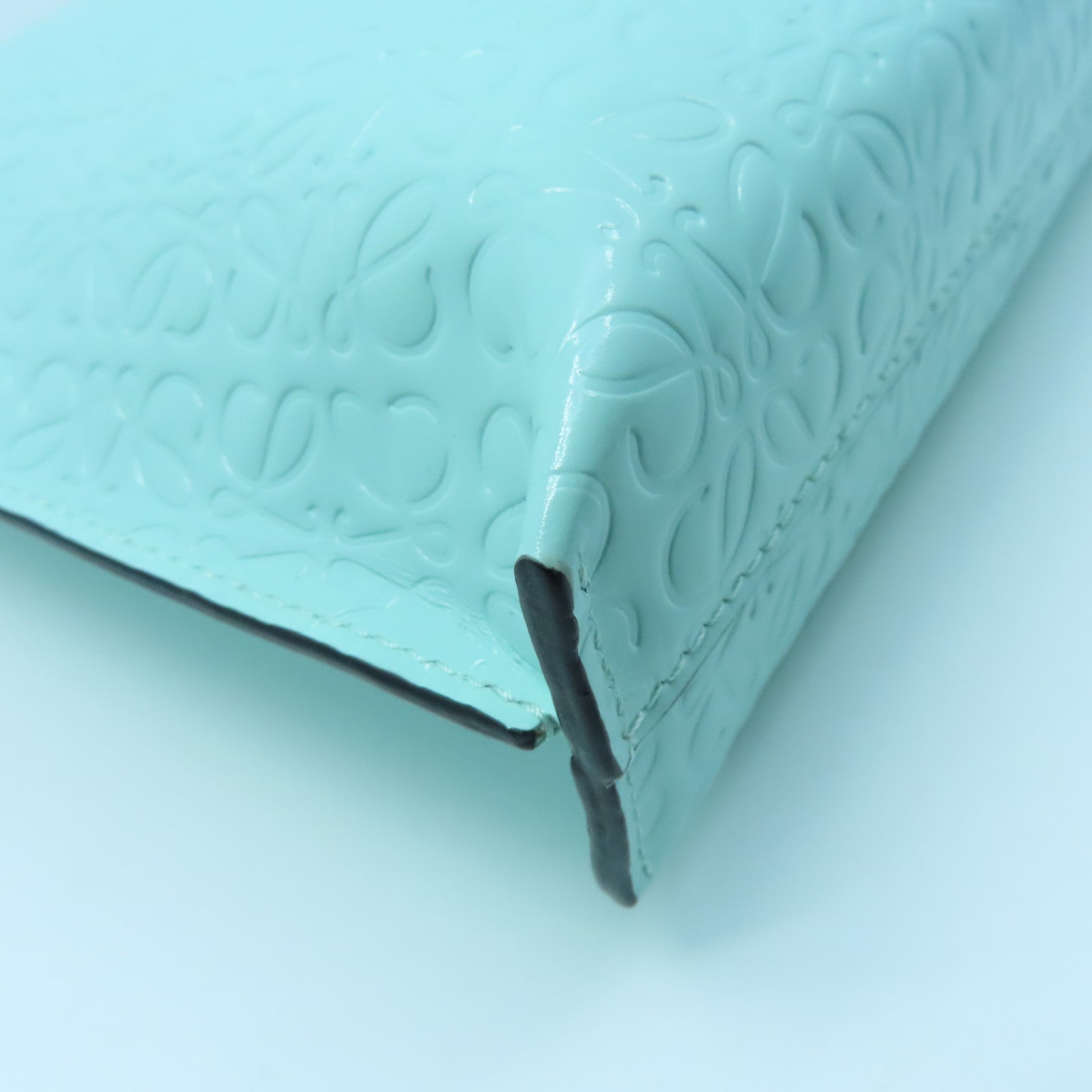 LOEWE Patent Leather Pouch Silver Buckle Clutch Green