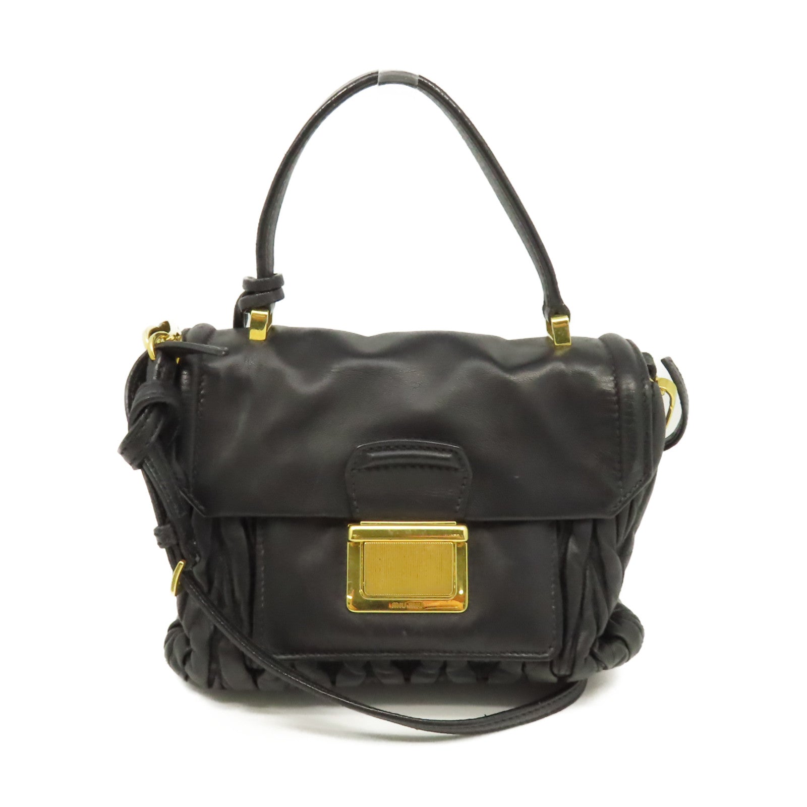 Miu Miu 牛皮皮革2Way Shoulder Bag金扣手挽肩背兩用袋黑色