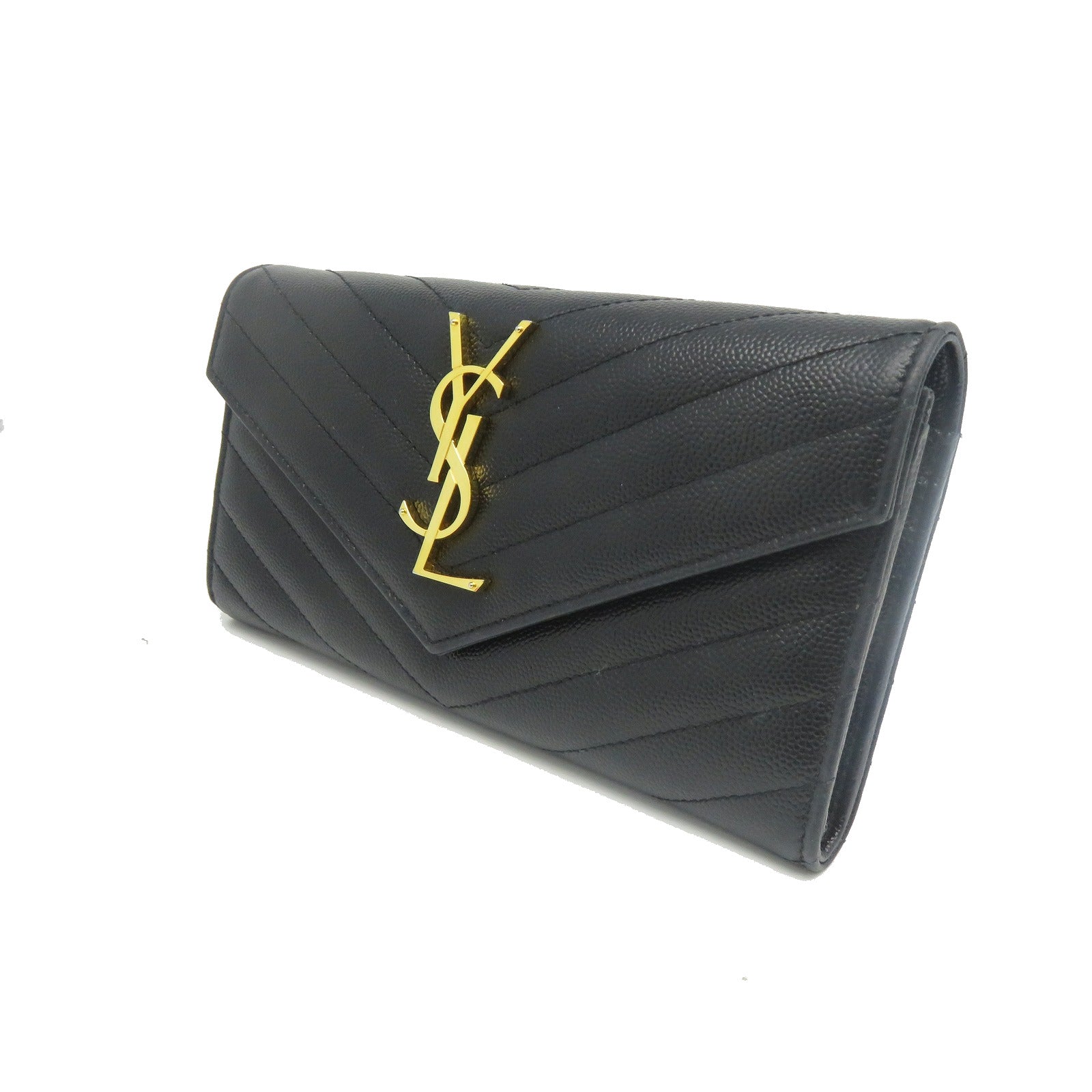 SAINT LAURENT 牛皮皮革Long Wallet金扣長錢包黑色