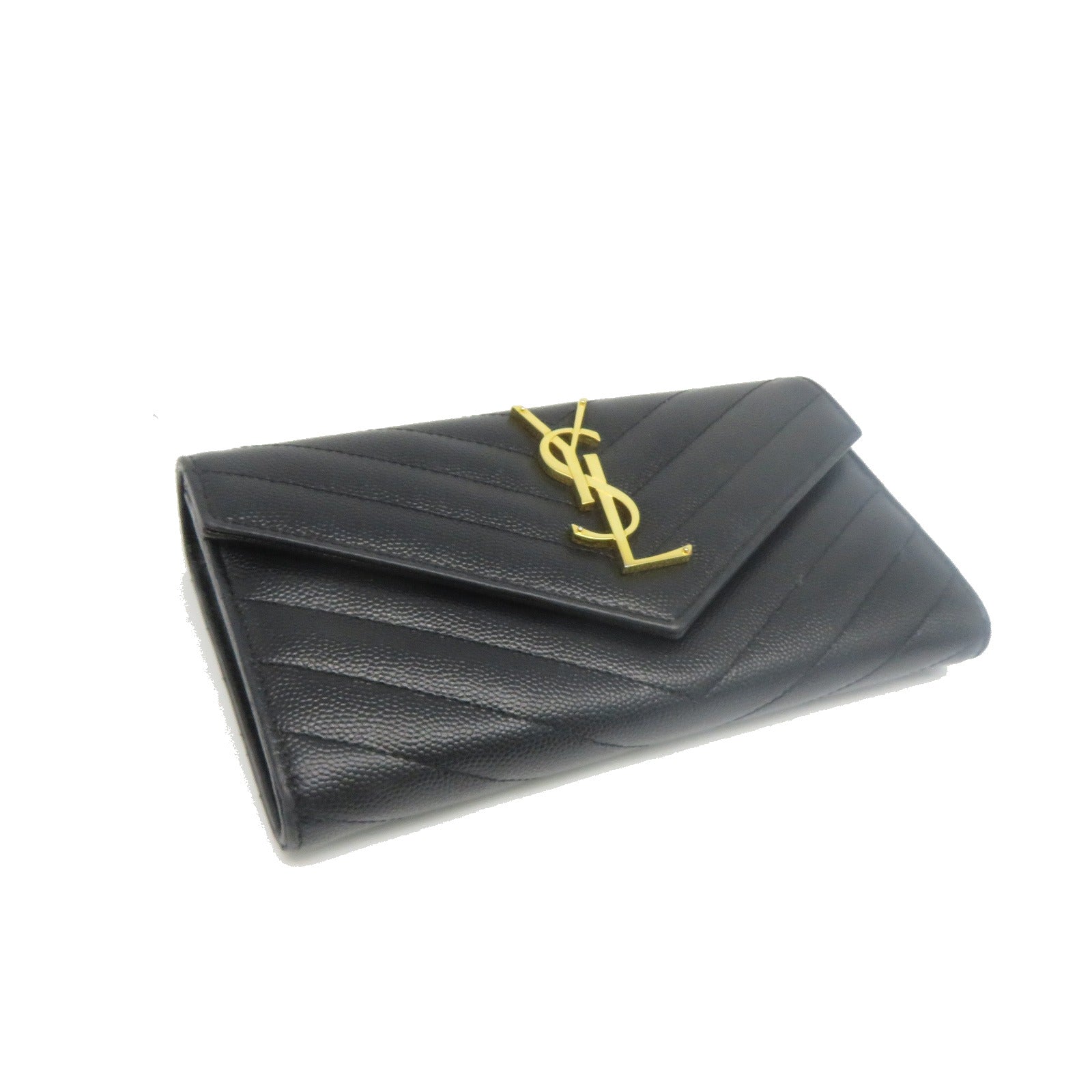 SAINT LAURENT 牛皮皮革Long Wallet金扣長錢包黑色