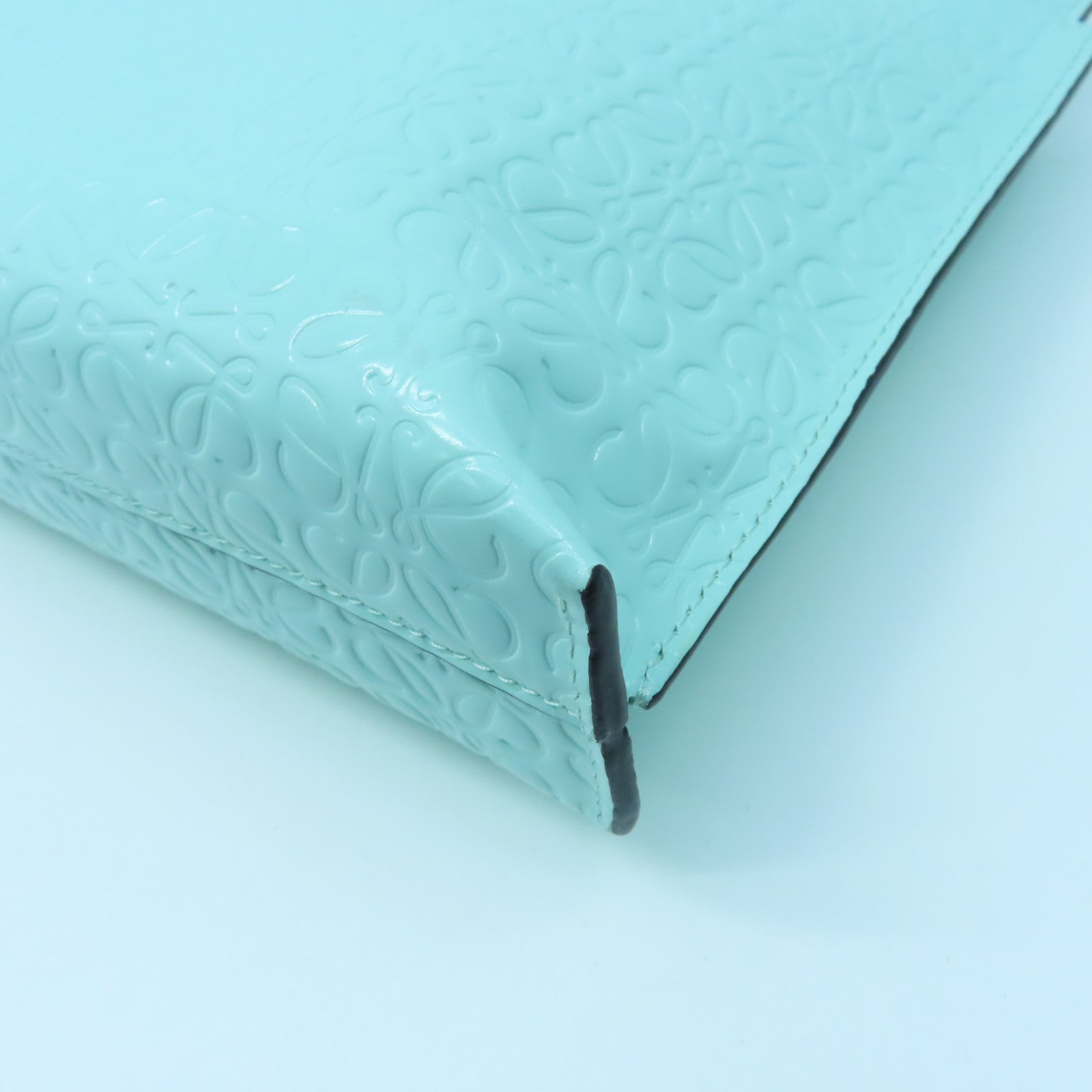 LOEWE Patent Leather Pouch Silver Buckle Clutch Green