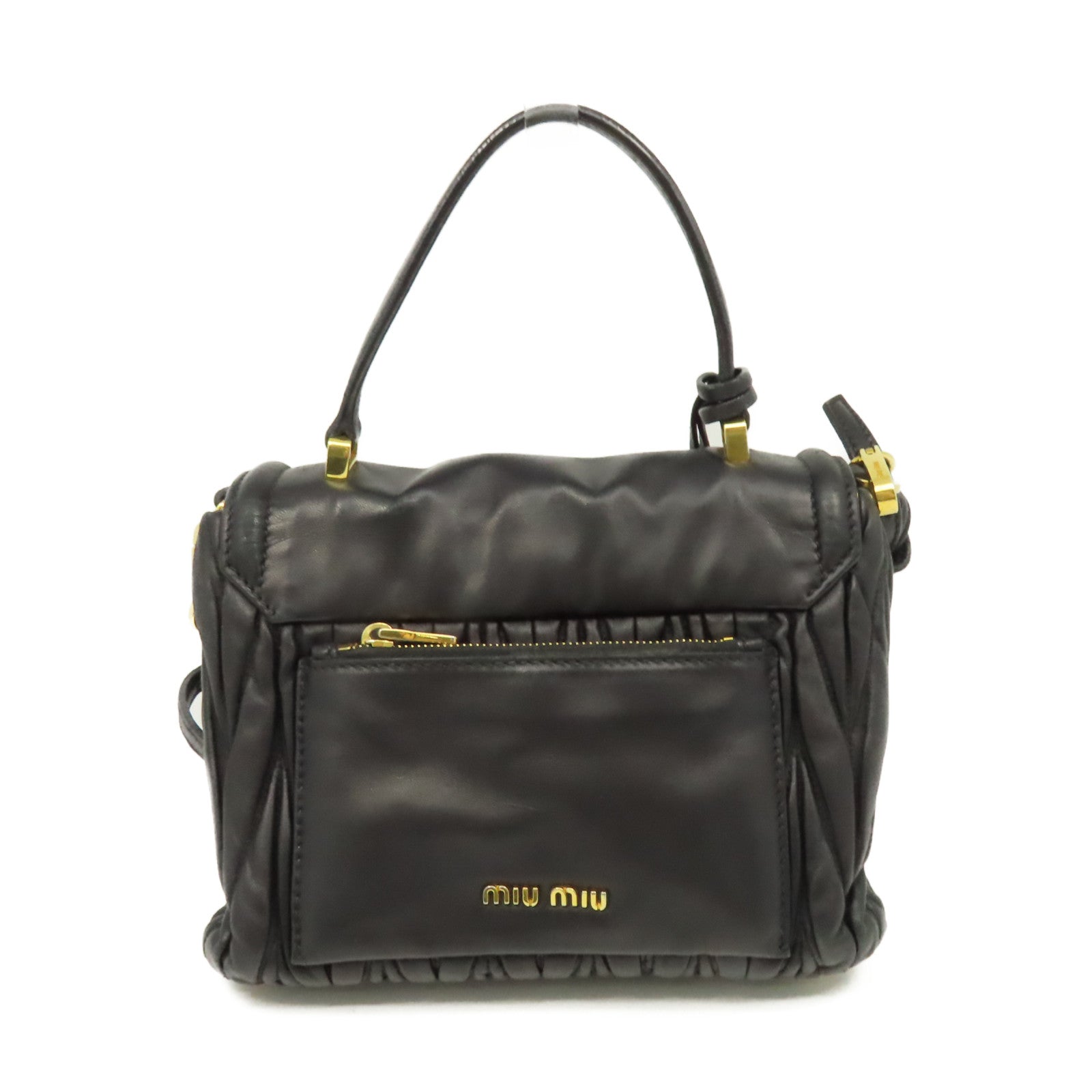 Miu Miu 牛皮皮革2Way Shoulder Bag金扣手挽肩背兩用袋黑色