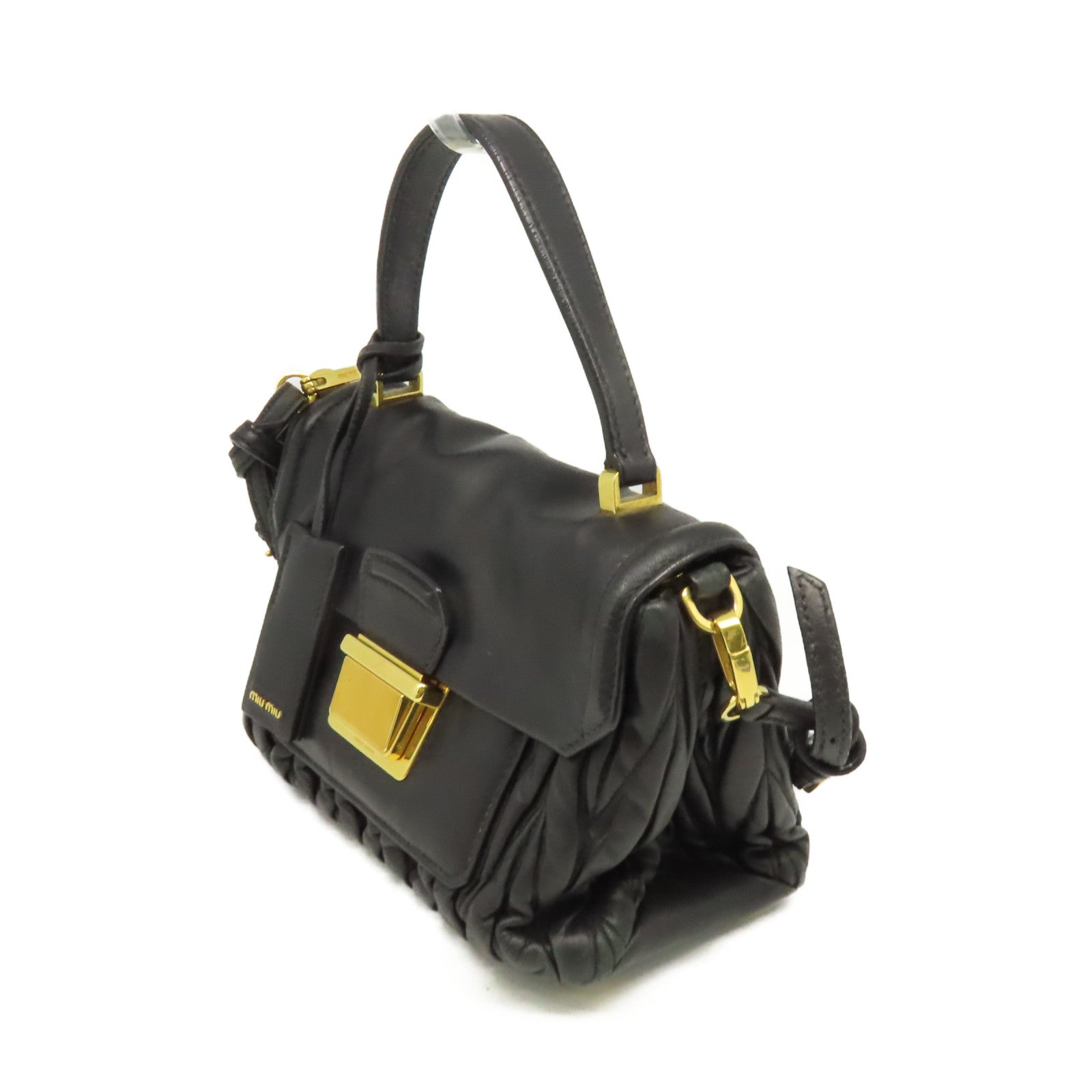 Miu Miu 牛皮皮革2Way Shoulder Bag金扣手挽肩背兩用袋黑色