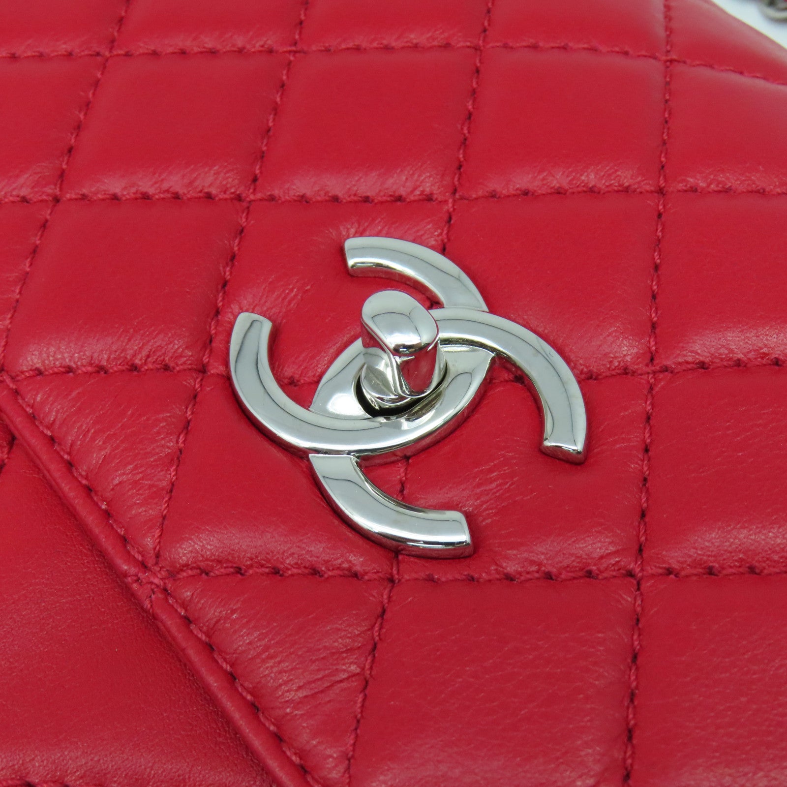 CHANEL 菱格牛皮皮革Chain Shoulder Bag銀扣鏈帶肩背袋紅色