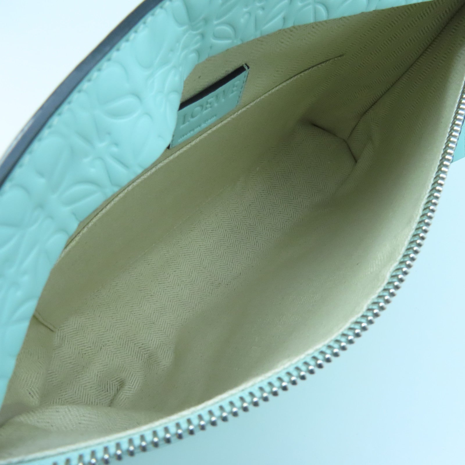 LOEWE Patent Leather Pouch Silver Buckle Clutch Green