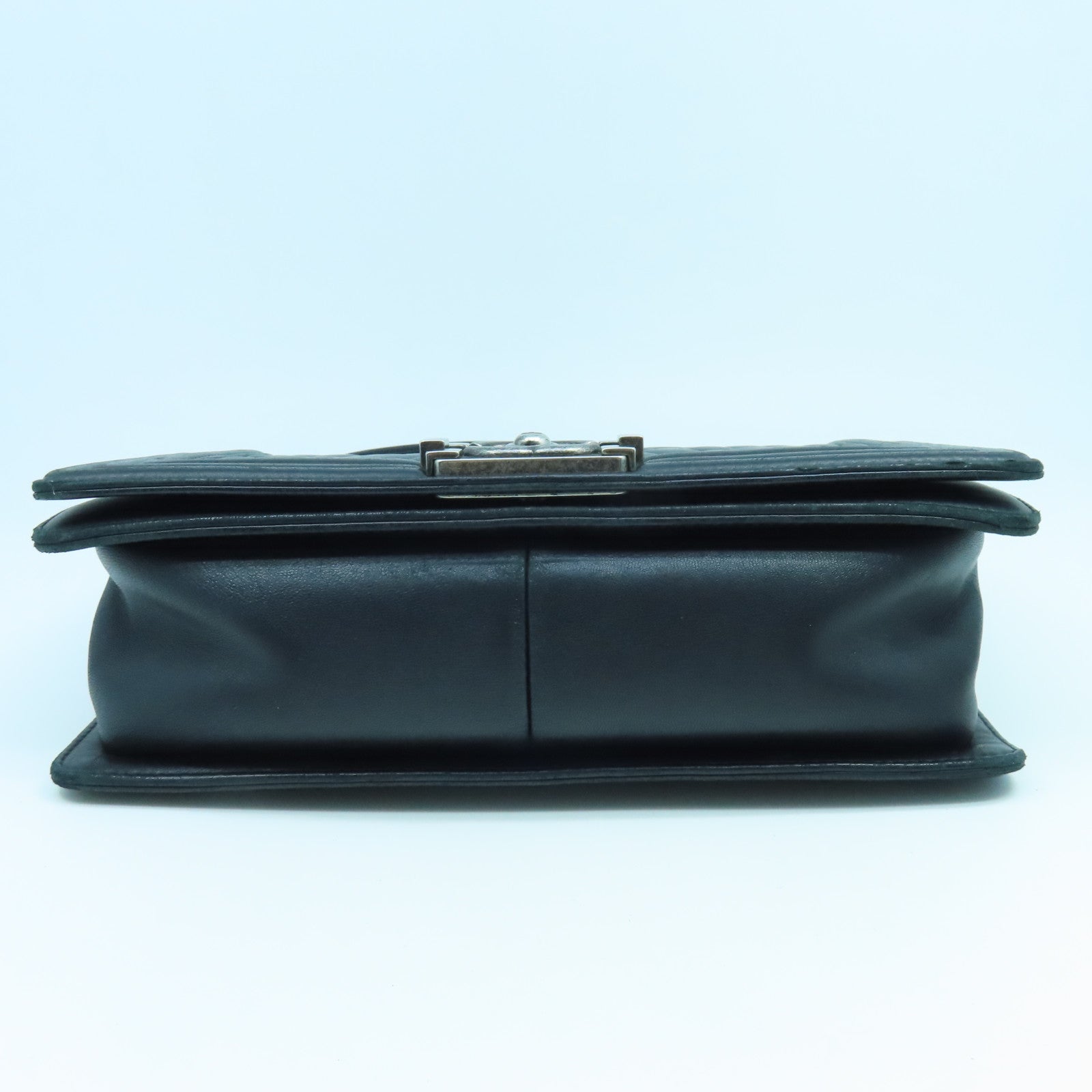CHANEL Rhombus Sheepskin Leather Boy 25cm Silver Buckle Chain Shoulder Bag Black