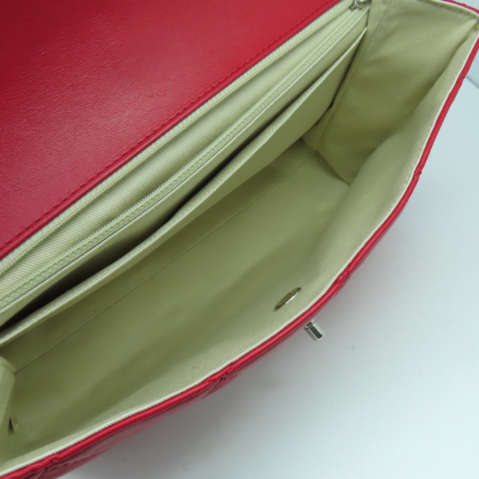 CHANEL 菱格牛皮皮革Chain Shoulder Bag銀扣鏈帶肩背袋紅色