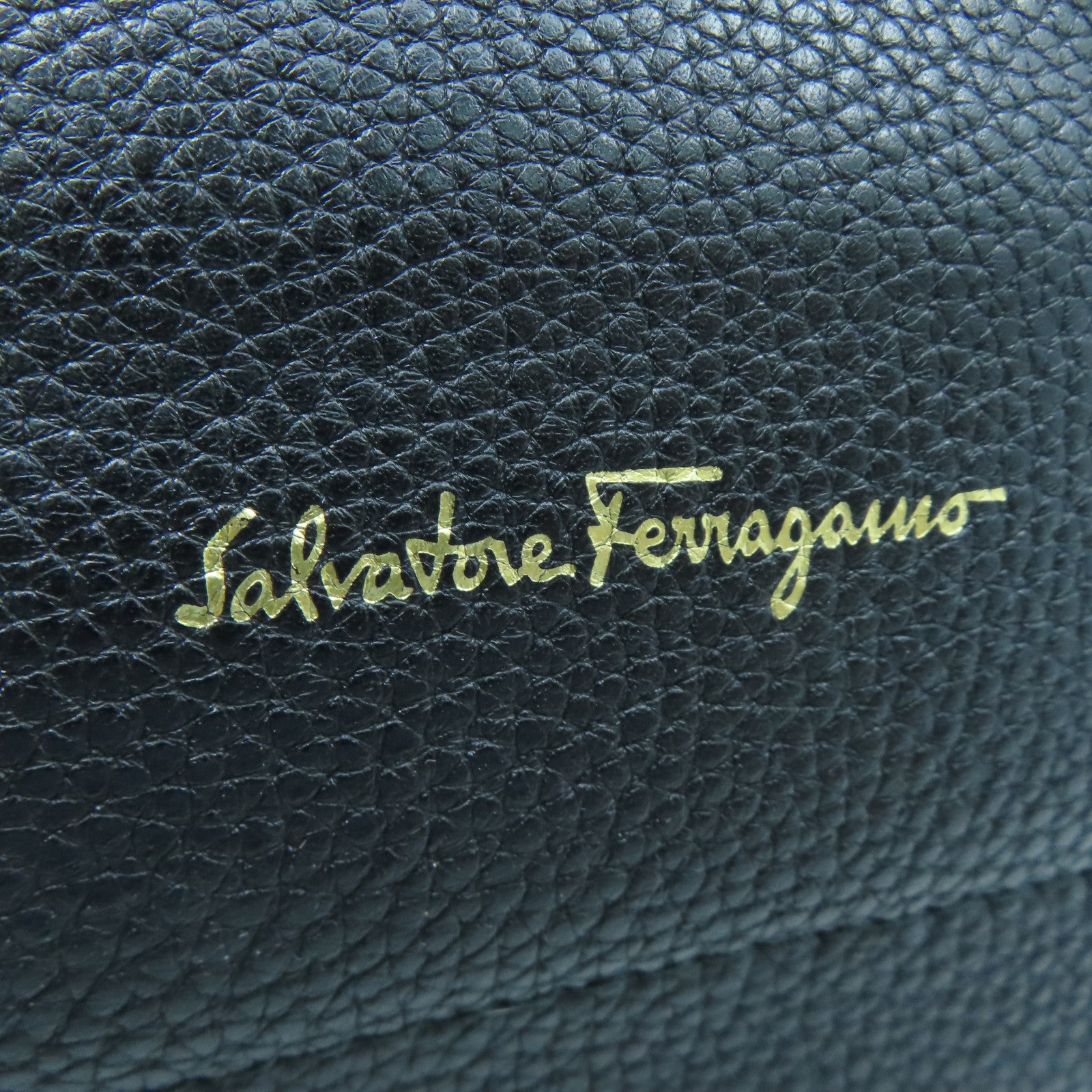 Salvatore Ferragamo cowhide leather Tote Bag gold buckle handle bag black