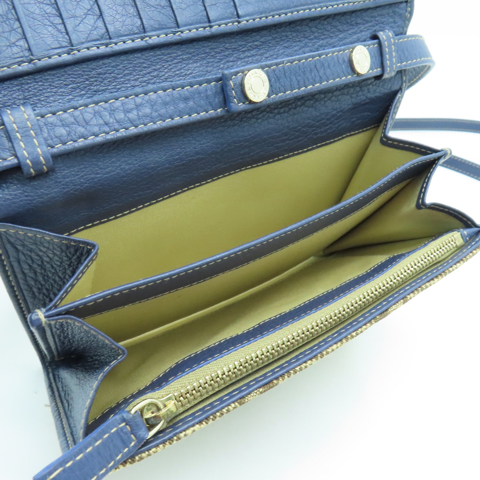 BVLGARI 帆布Shoulder Bag金扣肩背袋啡色/蓝色
