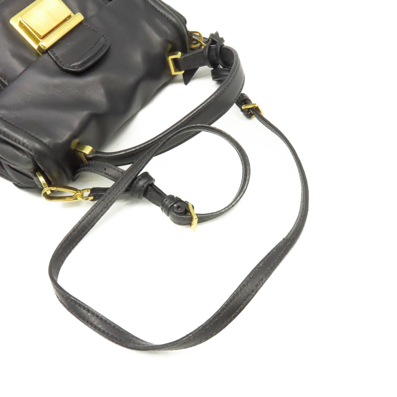 Miu Miu 牛皮皮革2Way Shoulder Bag金扣手挽肩背兩用袋黑色
