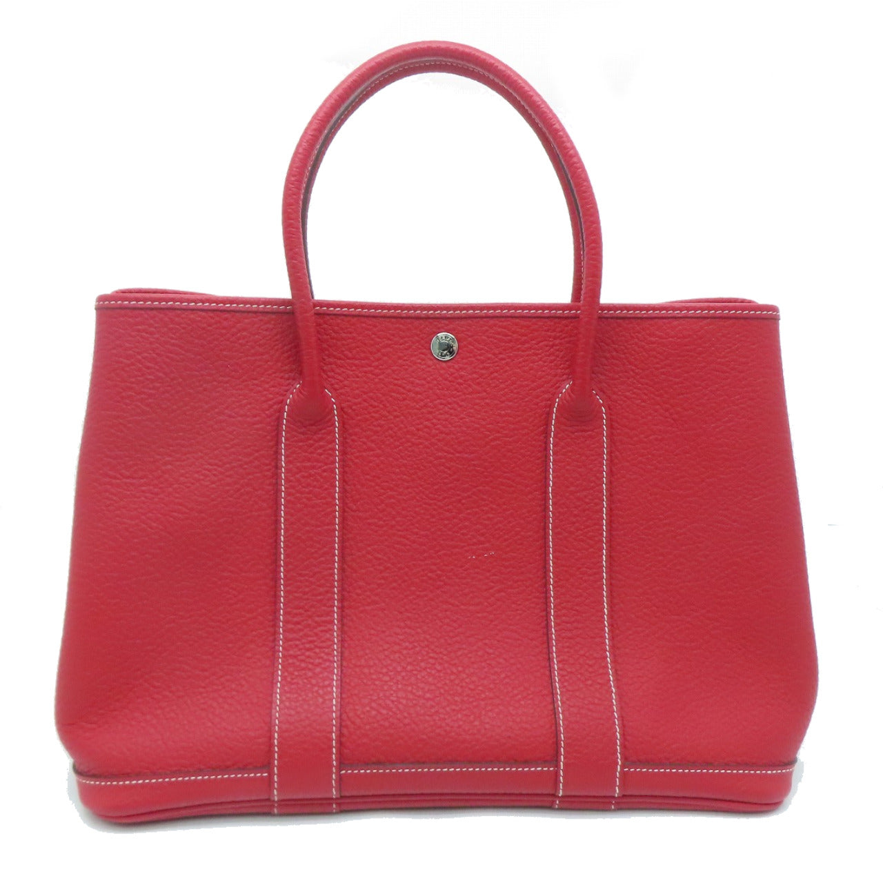 HERMES Country Leather Garden Party PM Silver Buckle Handle Bag Red