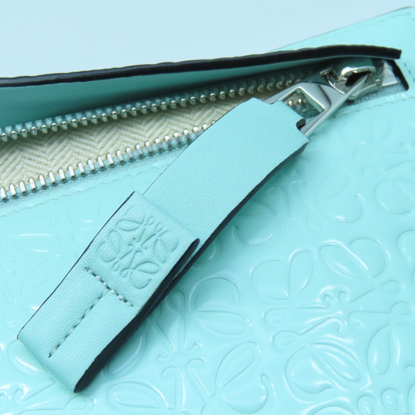 LOEWE Patent Leather Pouch Silver Buckle Clutch Green