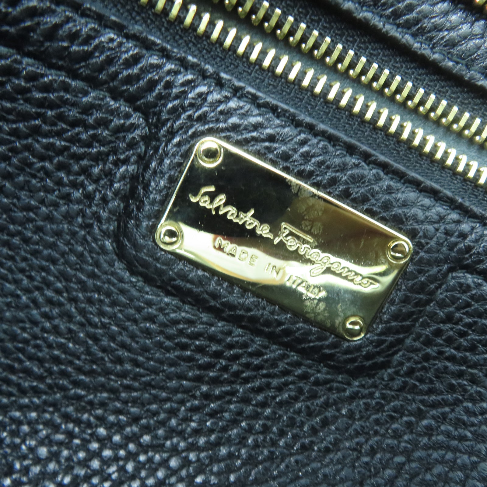 Salvatore Ferragamo cowhide leather Tote Bag gold buckle handle bag black