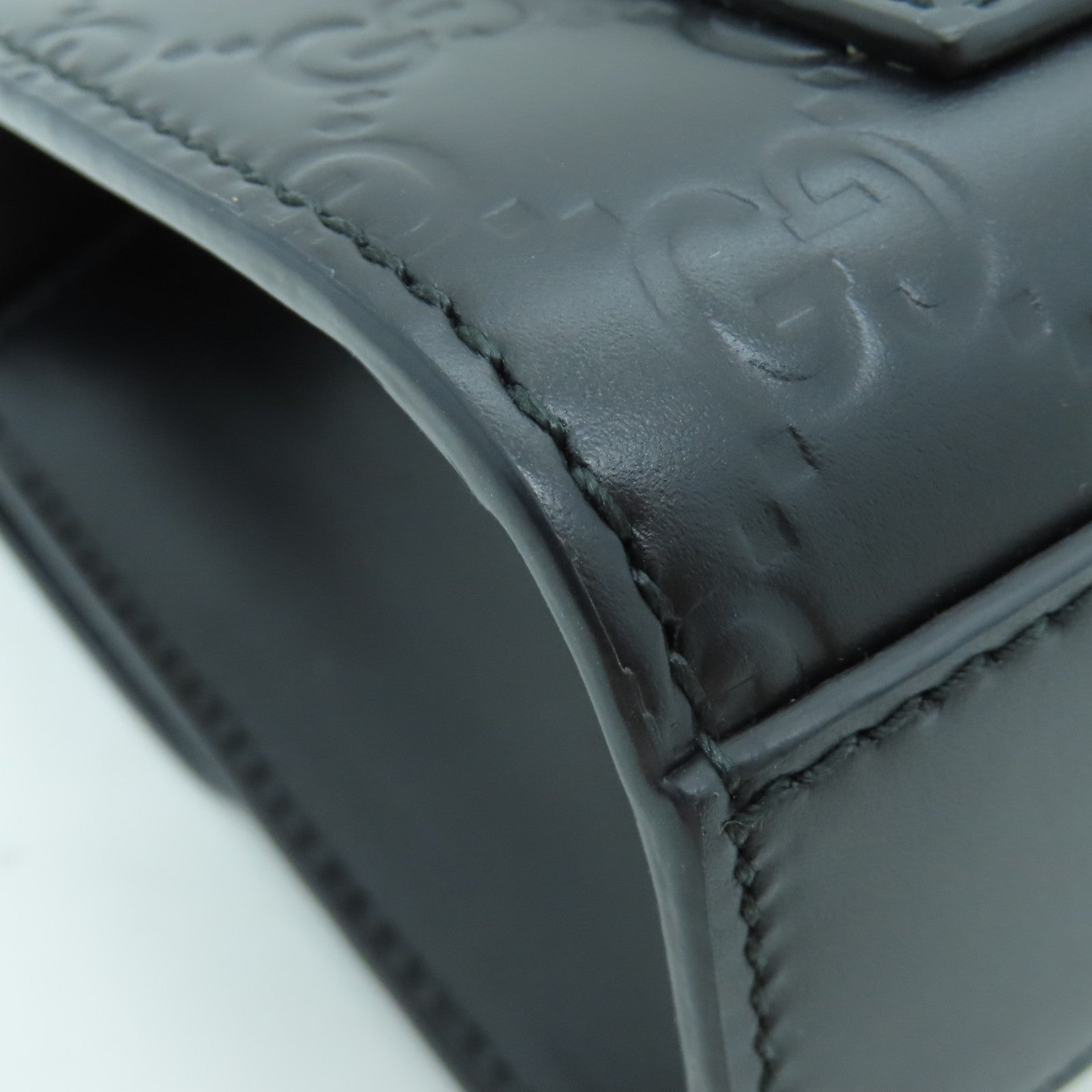 GUCCI 牛皮皮革Chain Shoulder Bag金扣鏈帶肩背袋黑色