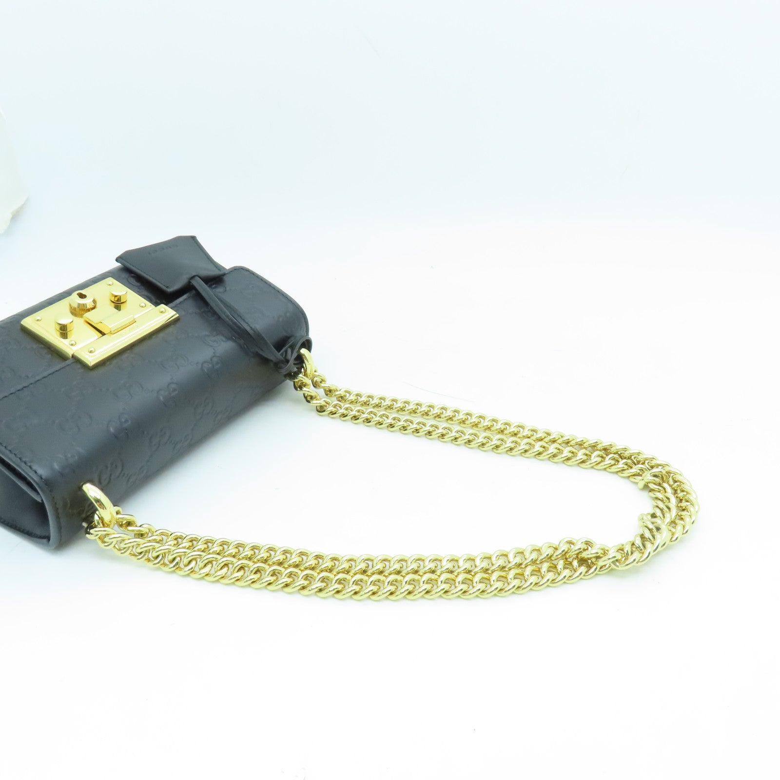 GUCCI 牛皮皮革Chain Shoulder Bag金扣鏈帶肩背袋黑色