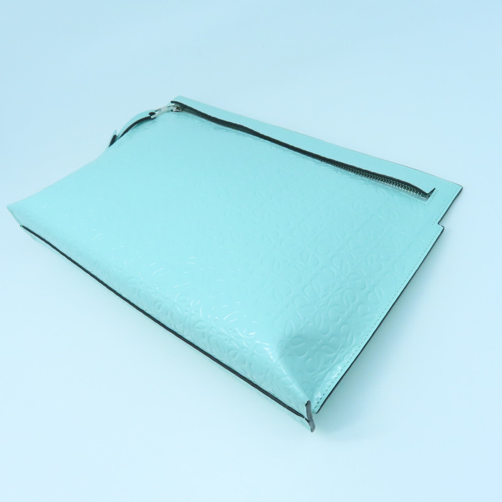 LOEWE Patent Leather Pouch Silver Buckle Clutch Green