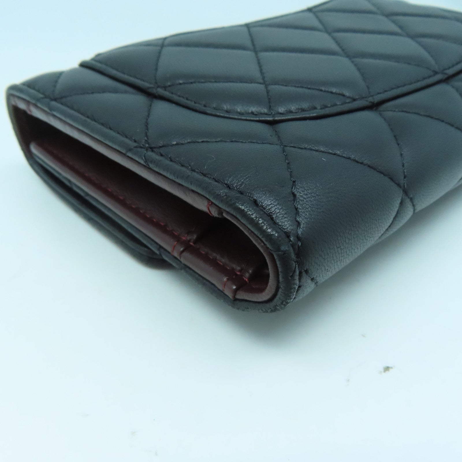 CHANEL 菱格羊皮皮革Round Long Wallet銀扣長錢包黑色