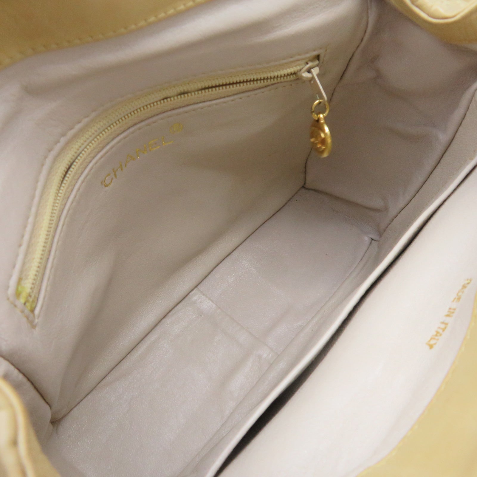 CHANEL rhombic sheepskin leather Vanity Bag gold buckle shoulder bag apricot