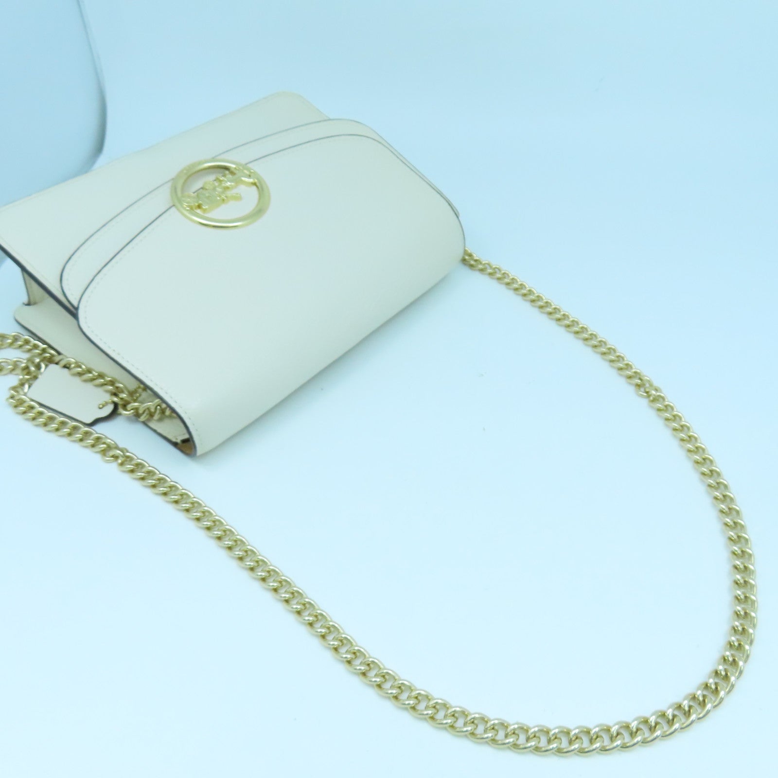 COACH 牛皮皮革Shoulder Bag金扣鏈帶肩背袋奶油白色