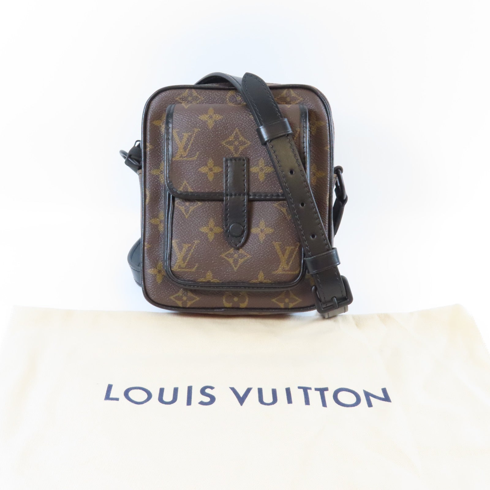 LOUIS VUITTON Monogram Macassar Christopher肩背袋啡色/黑色
