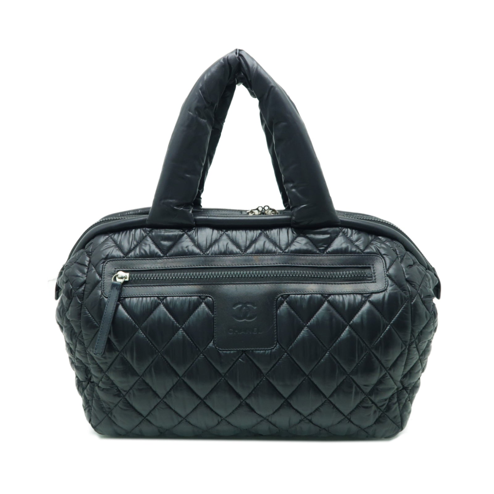 CHANEL 菱格尼龍Coco Cocoon銀扣肩背袋黒色