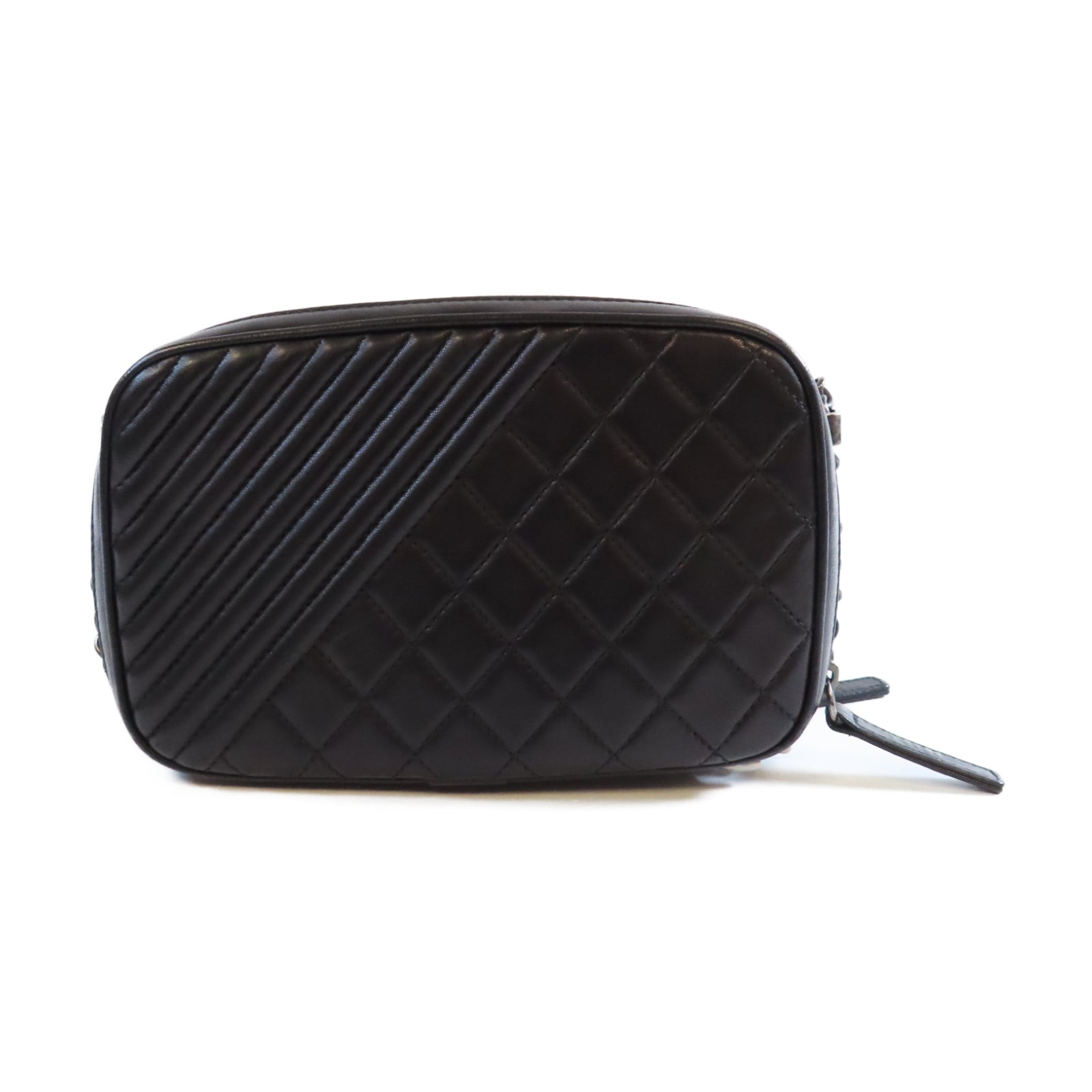 CHANEL 牛皮皮革Chain Shoulder銀扣鏈帶肩背袋黑色