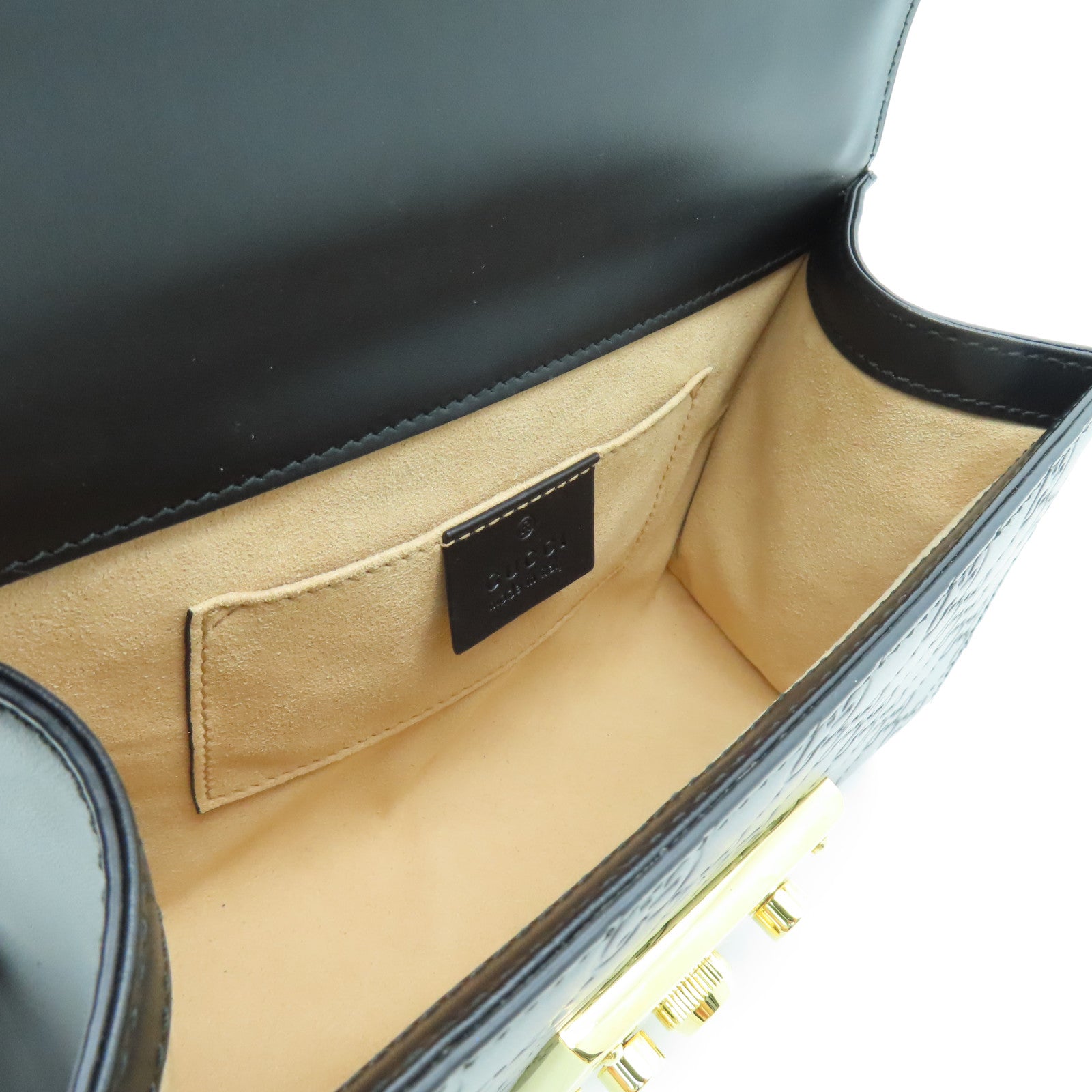 GUCCI 牛皮皮革Chain Shoulder Bag金扣鏈帶肩背袋黑色