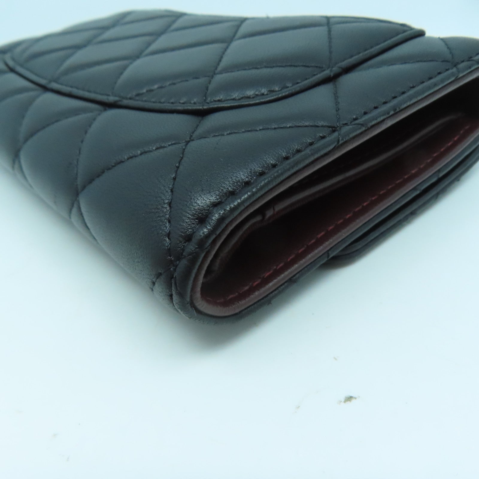 CHANEL 菱格羊皮皮革Round Long Wallet銀扣長錢包黑色