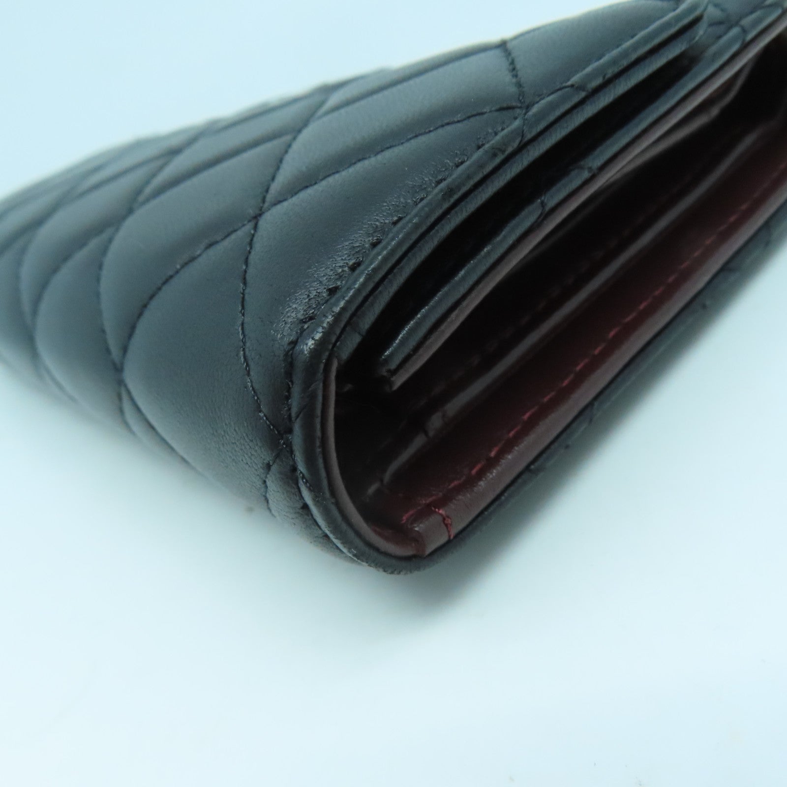CHANEL 菱格羊皮皮革Round Long Wallet銀扣長錢包黑色