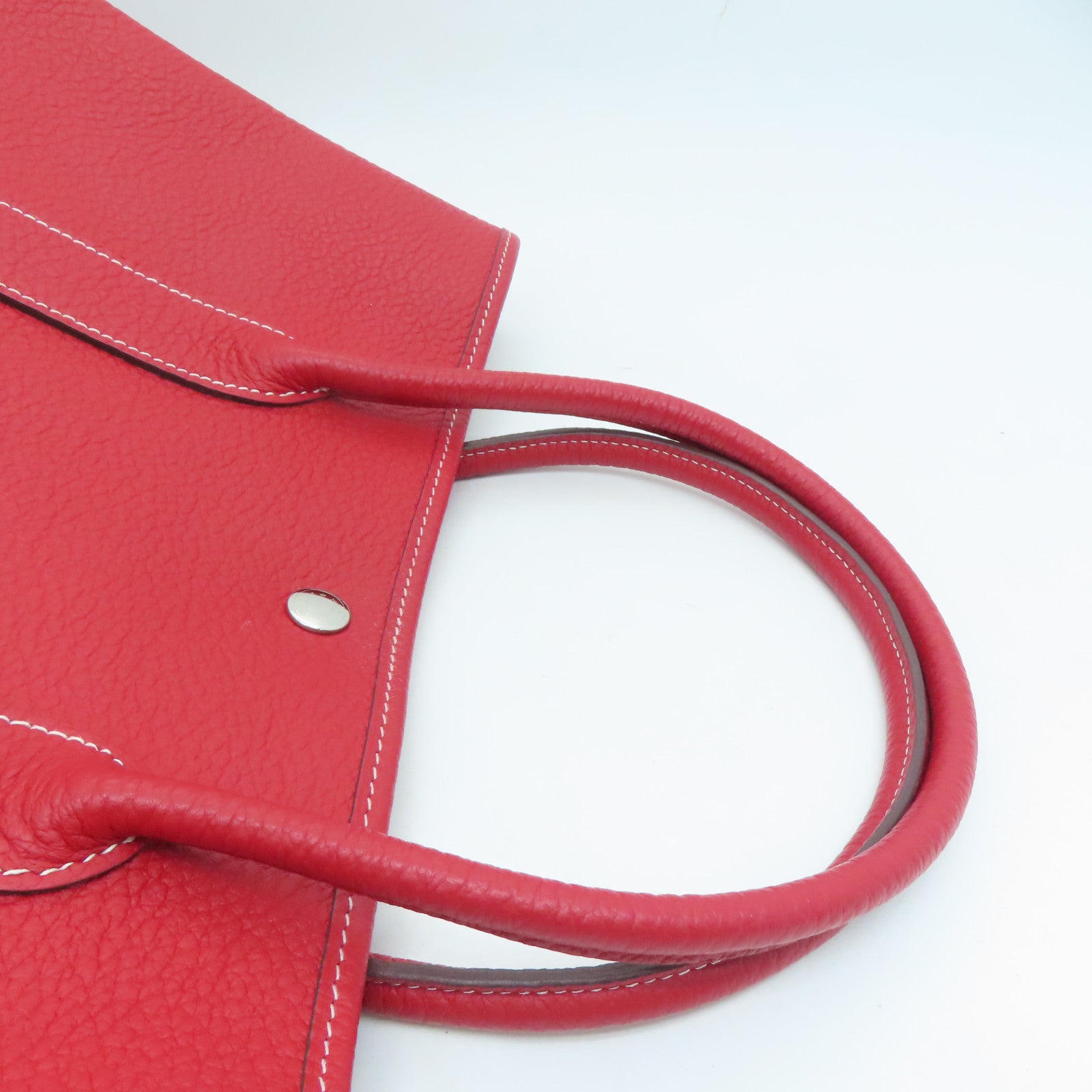 HERMES Country Leather Garden Party PM Silver Buckle Handle Bag Red