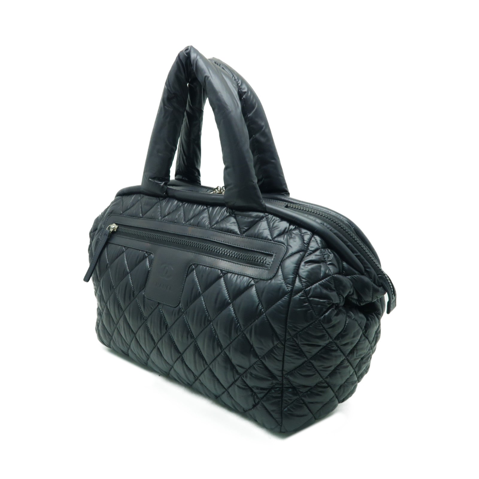 CHANEL 菱格尼龍Coco Cocoon銀扣肩背袋黒色
