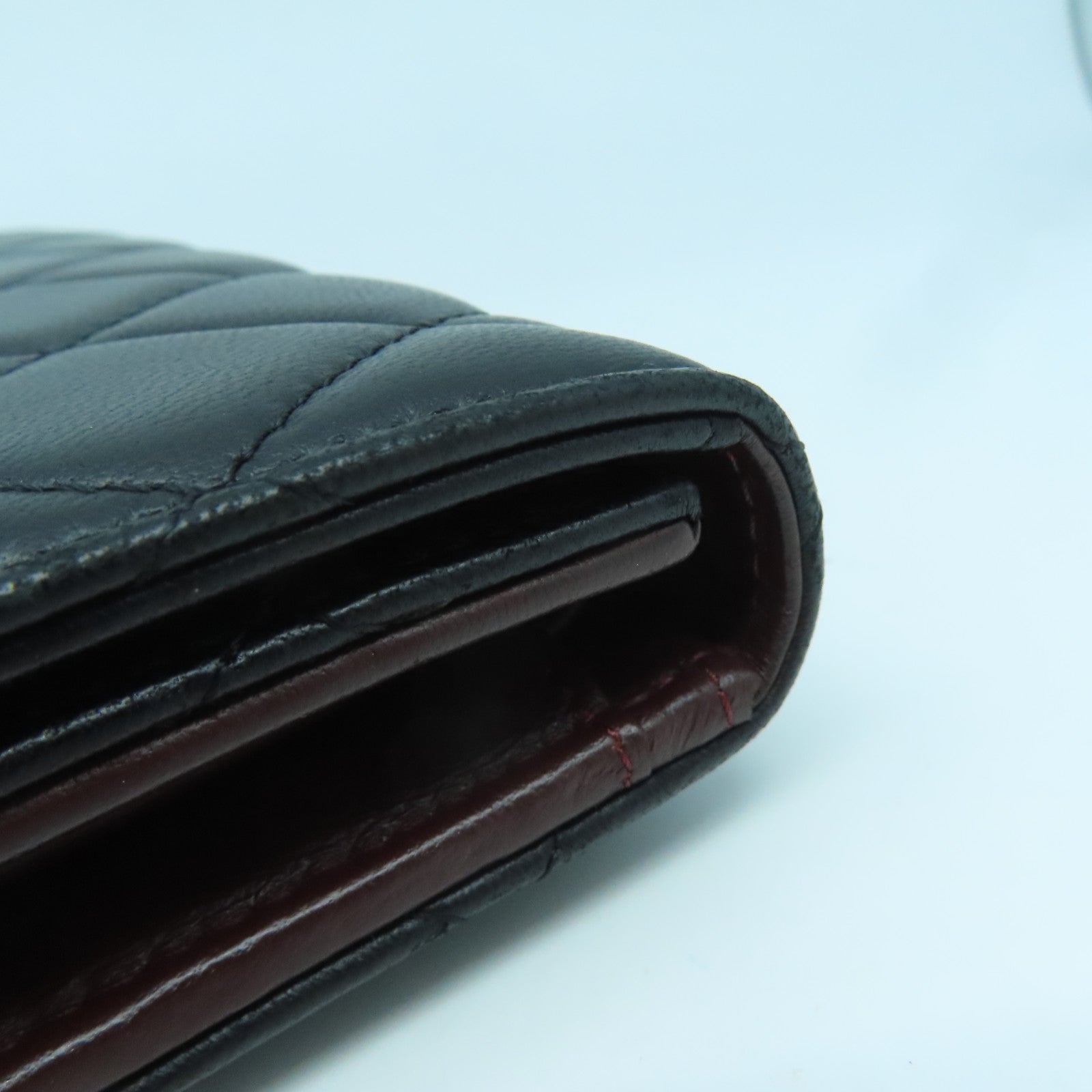 CHANEL 菱格羊皮皮革Round Long Wallet銀扣長錢包黑色