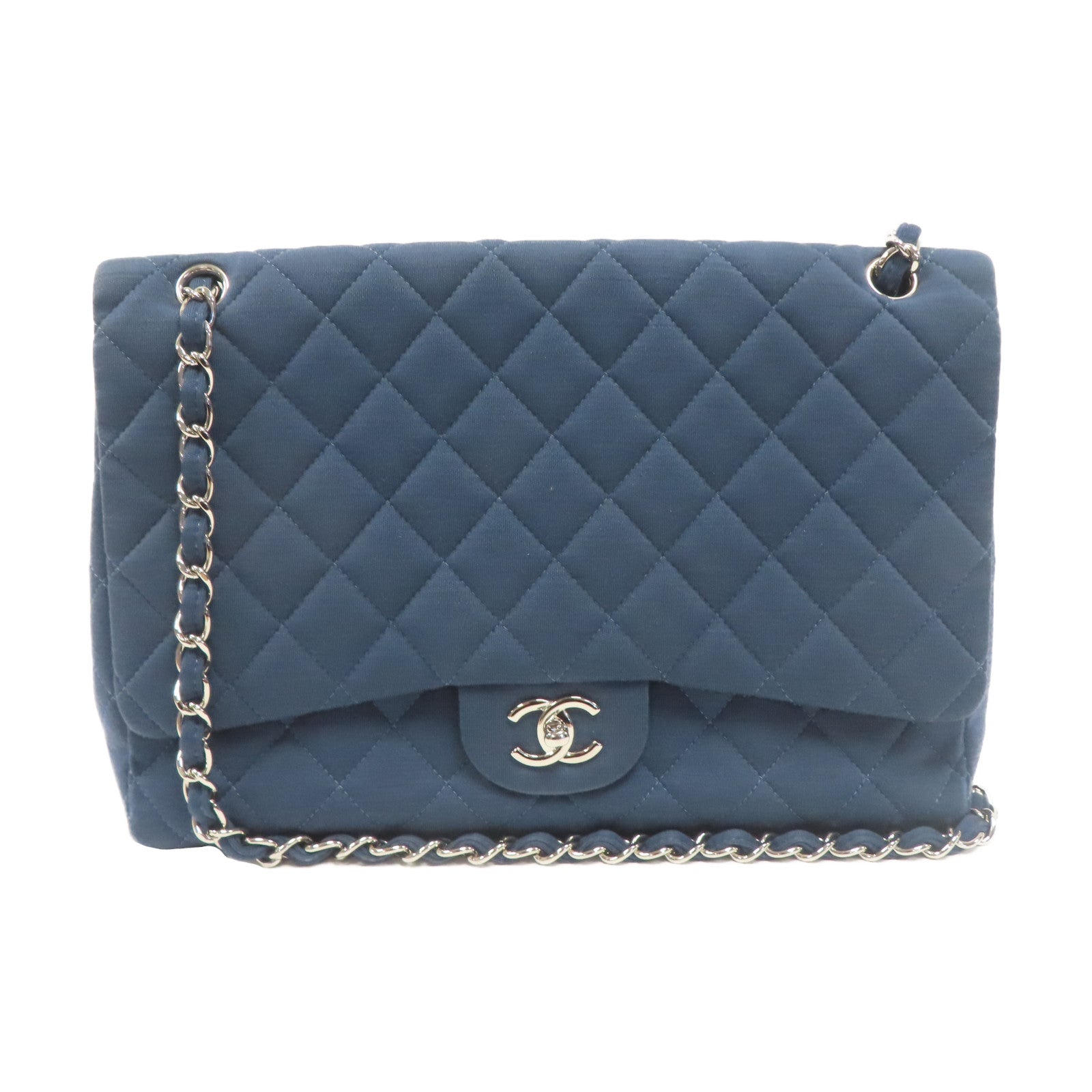 CHANEL 帆布Shoulder Bag銀扣肩背袋藍色