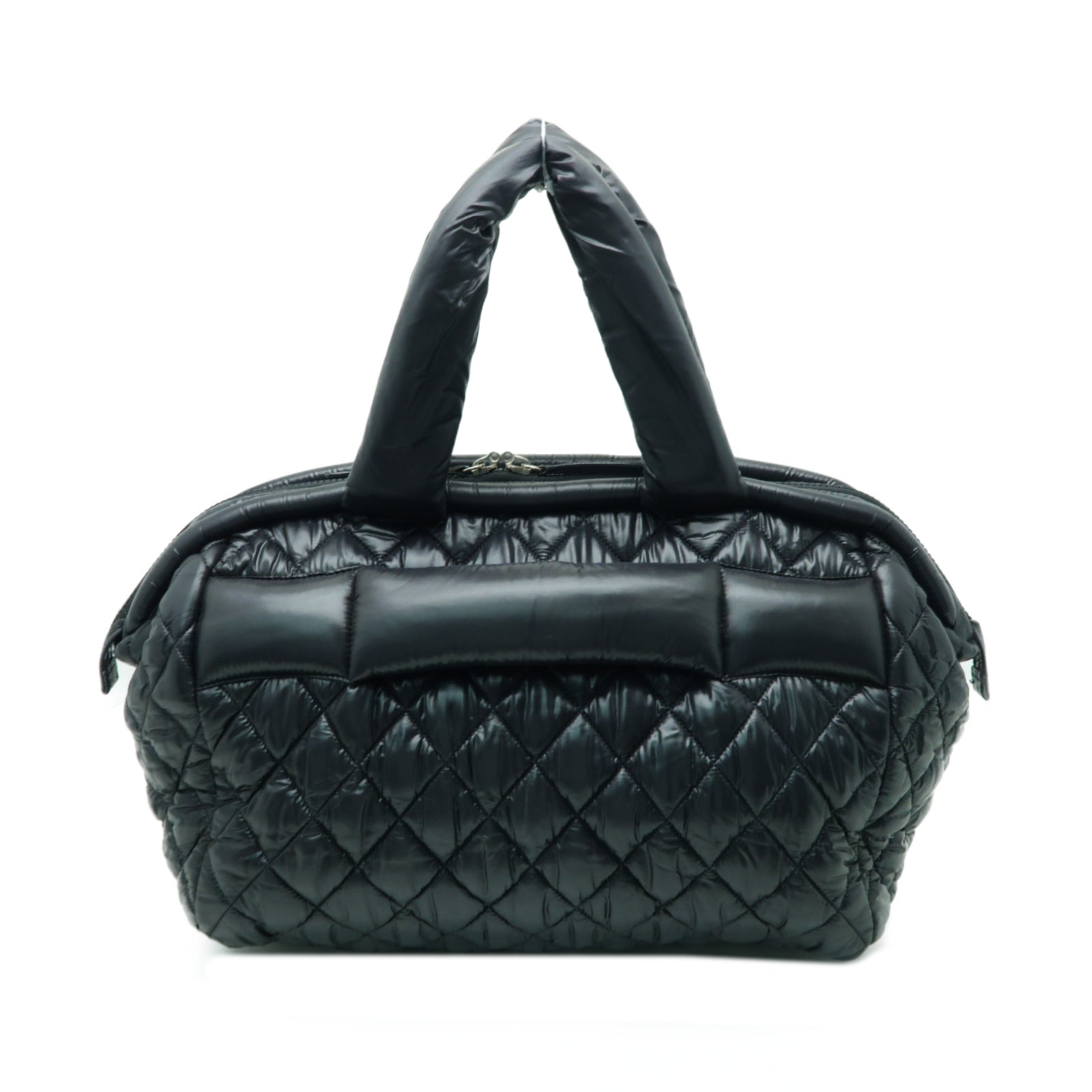 CHANEL 菱格尼龍Coco Cocoon銀扣肩背袋黒色