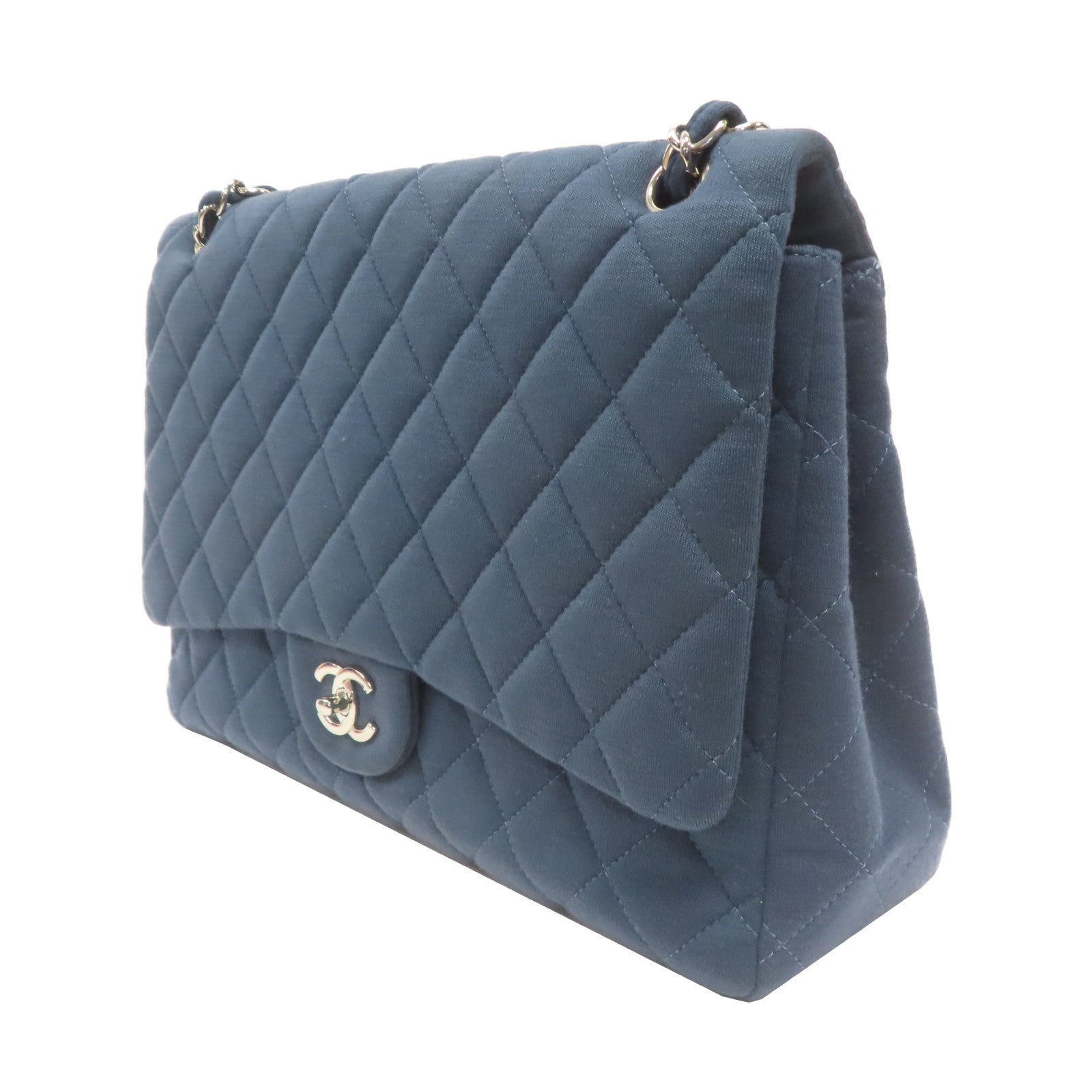 CHANEL 帆布Shoulder Bag銀扣肩背袋藍色