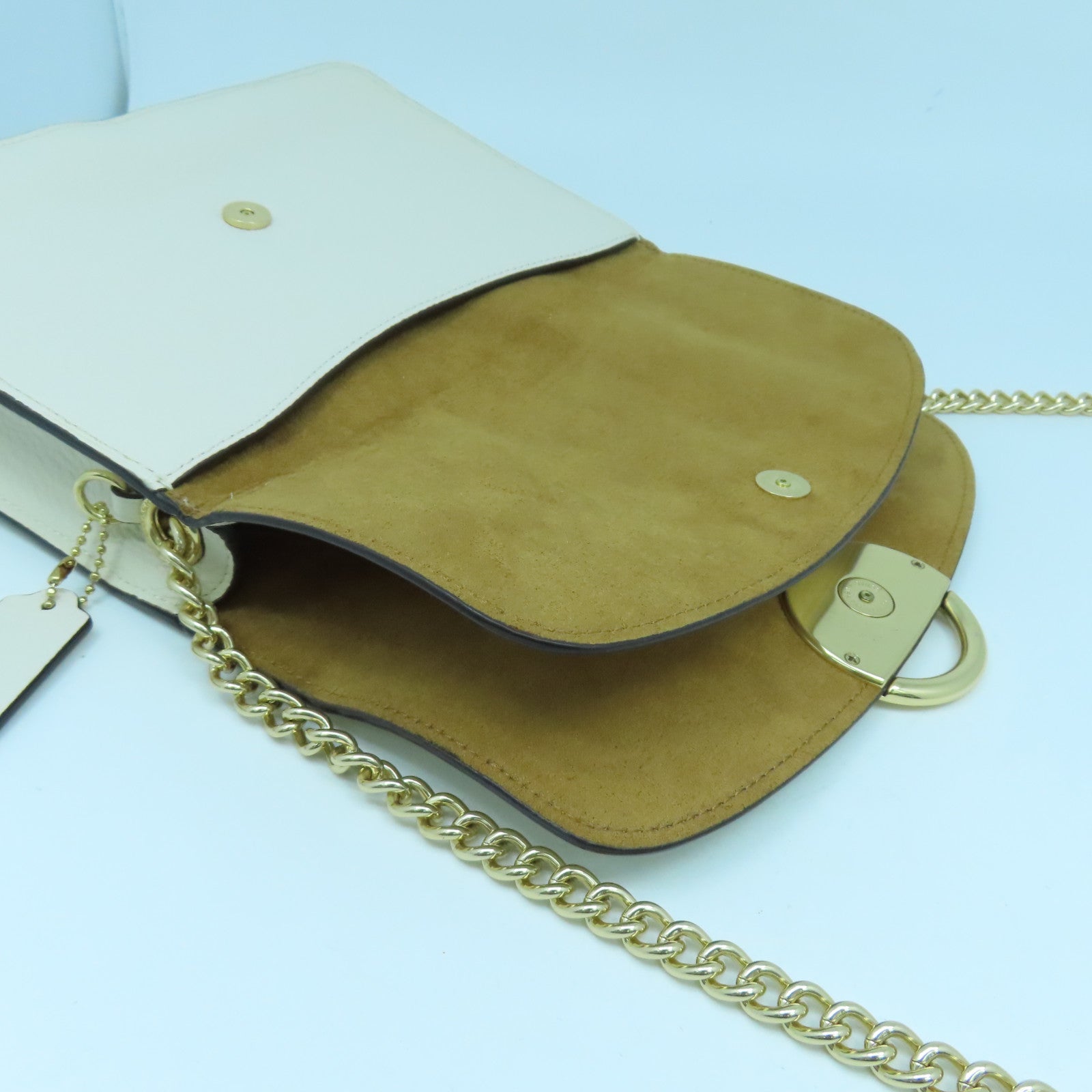 COACH 牛皮皮革Shoulder Bag金扣鏈帶肩背袋奶油白色