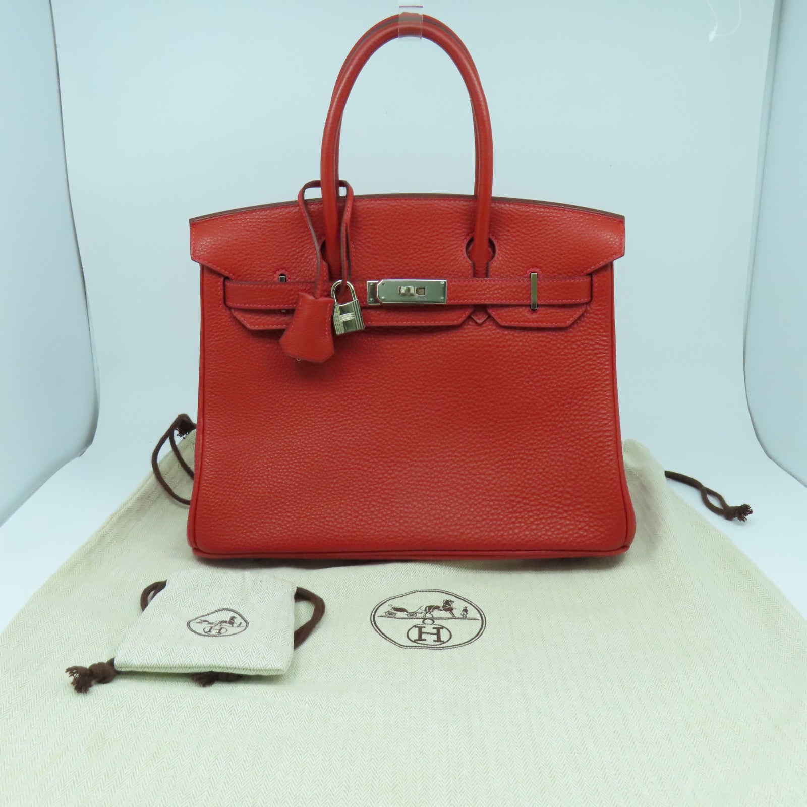 HERMES Togo皮革Birkin 30銀扣手挽袋Rouge Casaque正紅色